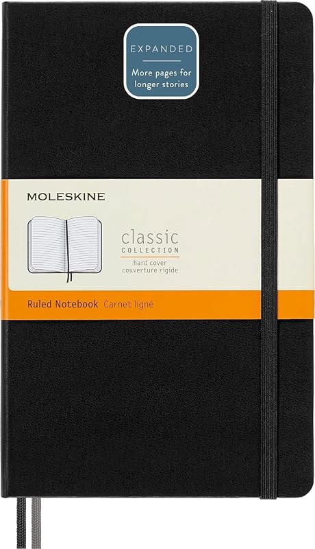 Classic Expanded Notebook, Hard Cover, Large (5" x 8.25") Ruled/Lined, Black, 400 Pages | Large 5" x 8.25" hard cover notebook with 400 ruled pages for journaling, notes, planning, and everyday writing.