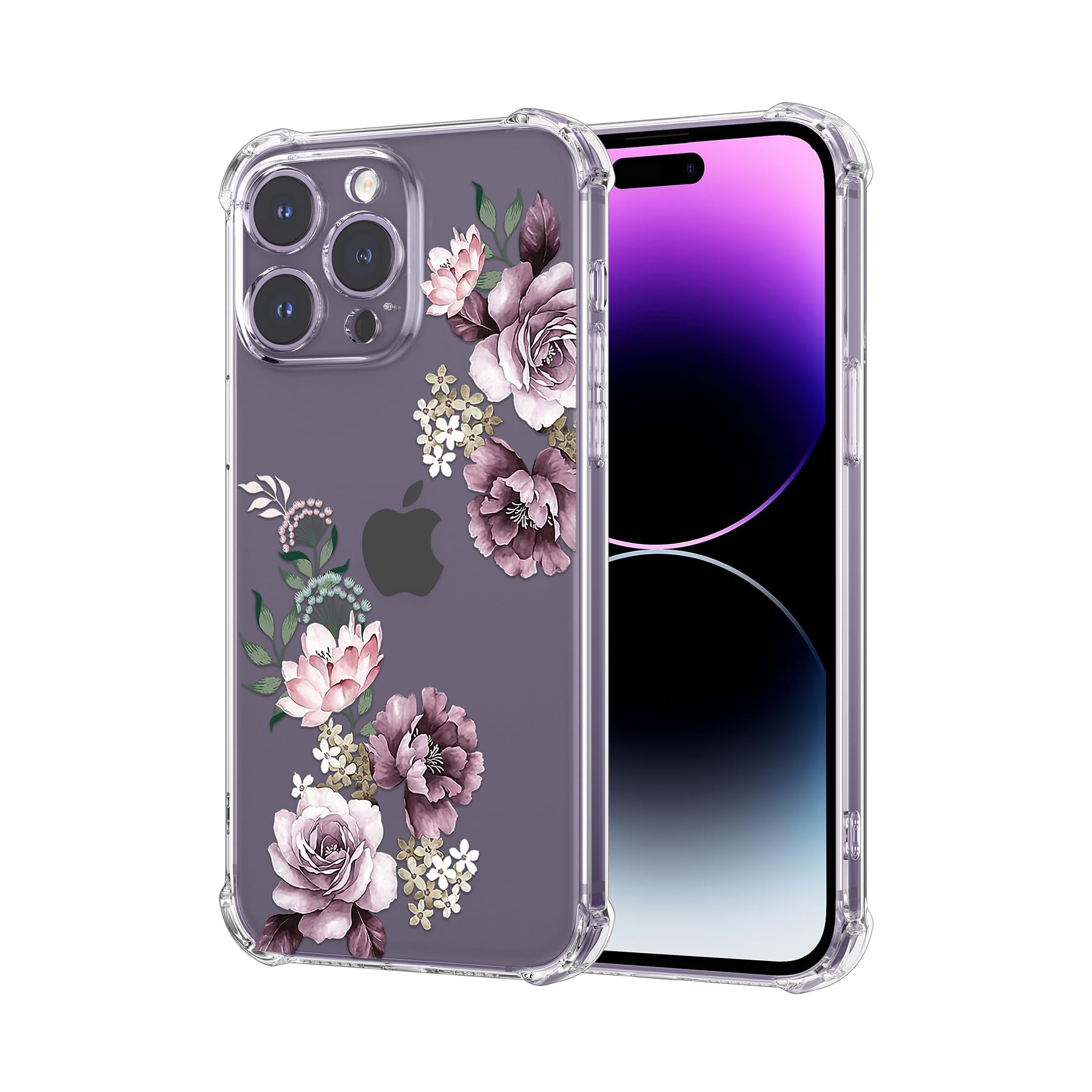 NITITOP Cover per iPhone 12 Carino Trasparente con Floreale Motivo per Ragazze e Signore Ramoscelli Fioriti Delicati Morbido TPU Antiurto Custodia