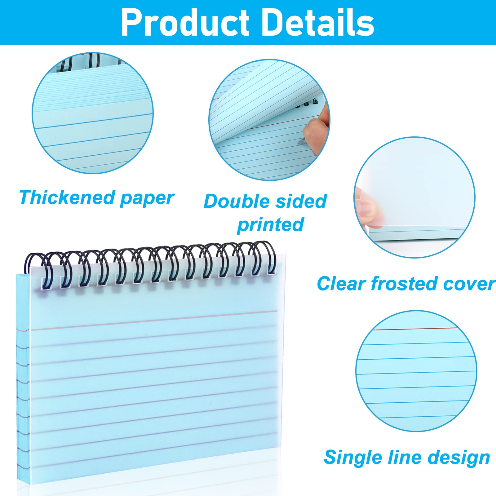 Tikplus Revision Cards, 200 Sheets Coloured Spiral Bound Flash Cards, Lined Index Cards with Protective Cover and Index Tabs - Image 4