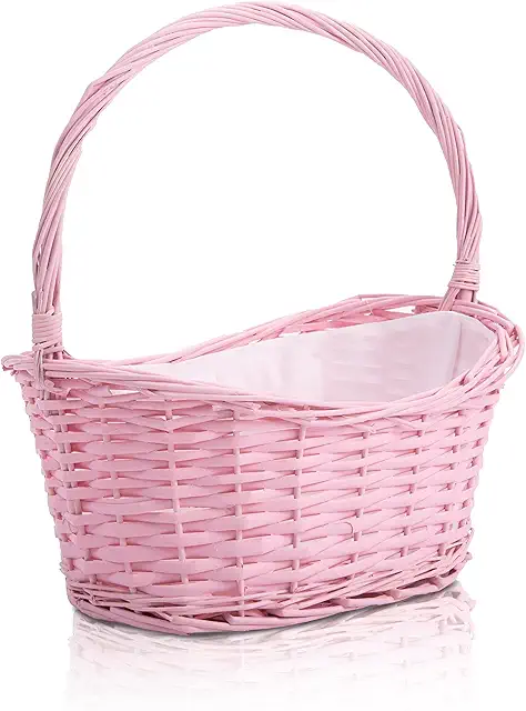 Wicker Easter Basket - Pink Wedding Flower Girl & Easter Egg Hunting Gift Basket