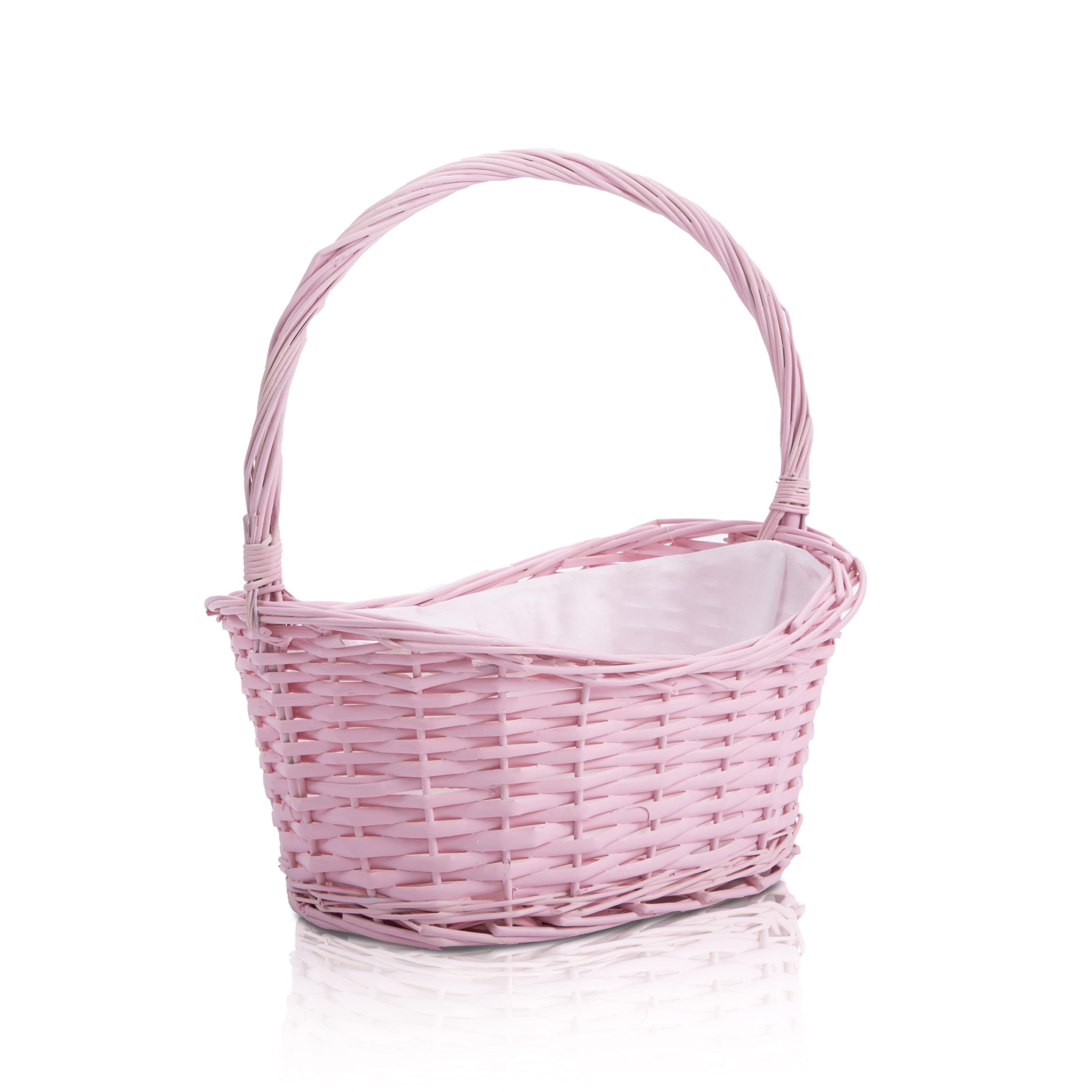 Wickerfield Girls Pink Wicker Wedding Flower Basket Easter Egg Hunting Toy Shopping Gift Basket Yellow Blue Grey (Pink)