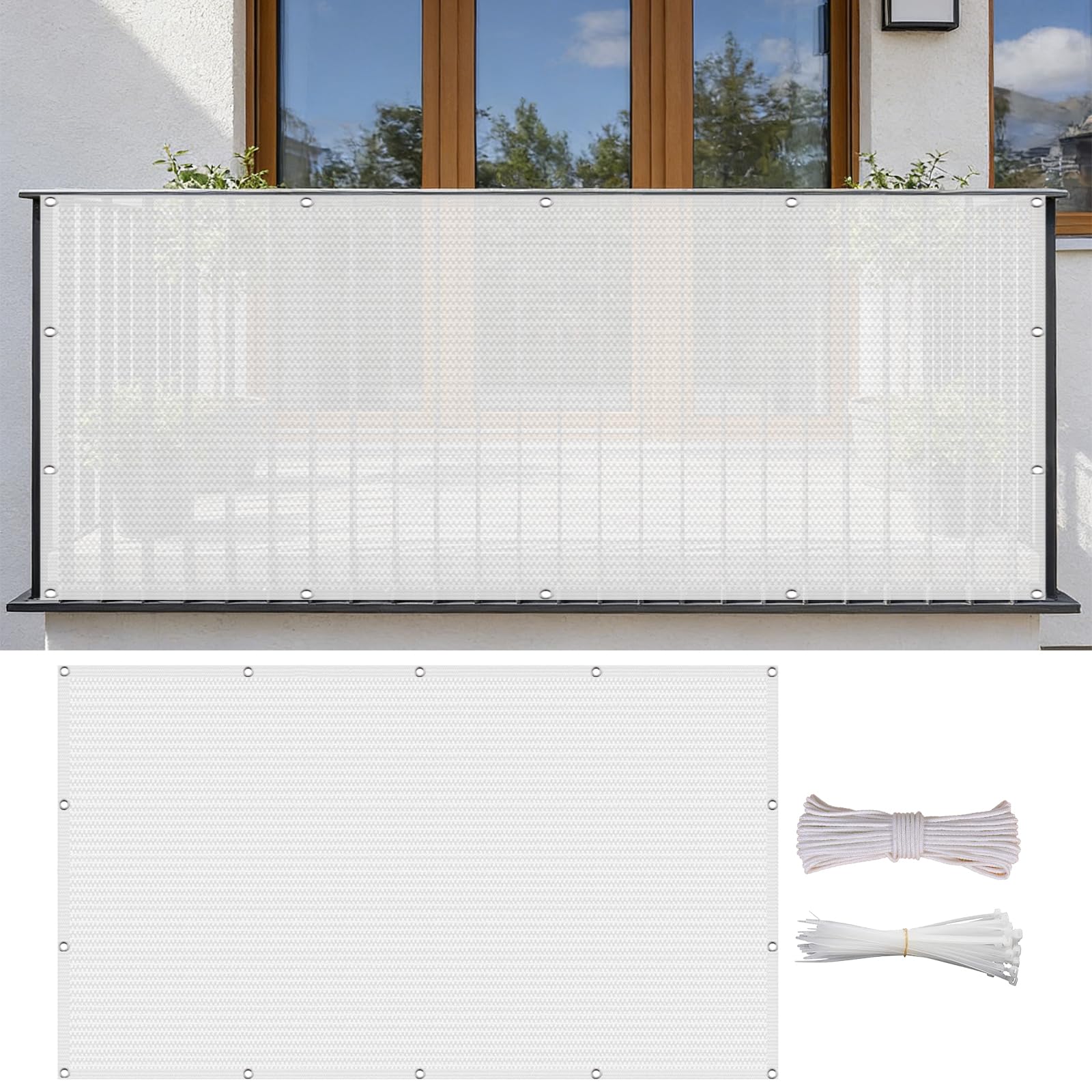 Brise-Vue de qualité supérieure en HDPE 220G dense blanc 110x425 cm