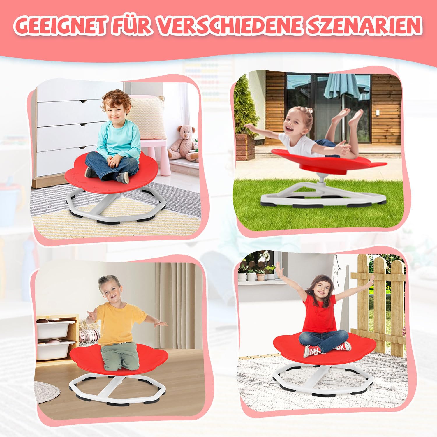 Chaise pivotante sensorielle pour enfant à 360° - Balance silencieuse - Avec plateau basculant sûr - Siège ergonomique et design pattes de chat - Jouet sensoriel pour garçons et filles