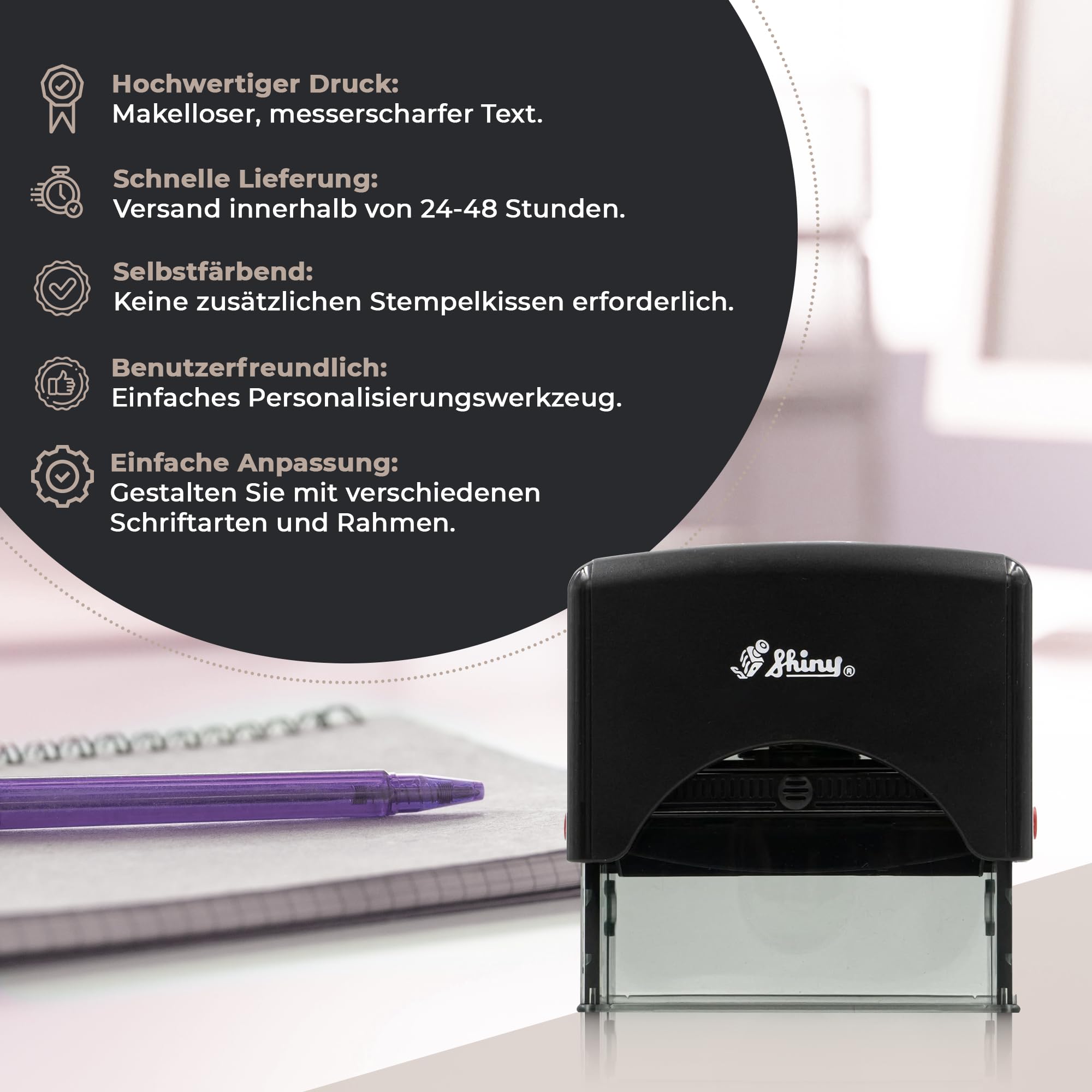 Stempel Personalisiert mit Logo & Text - Individuell Gestaltbar für Adresse, Name oder Firma, Langlebig & Schnelltrocknend (Schwarz (Logo + Text), 27 x 65 mm)