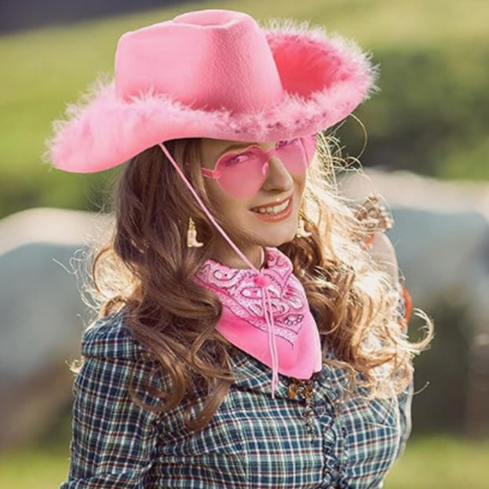 Kapelusz Casual Cowgirl 4 x Pink Hat, Women Cowboy Hat, Carnival Costume, Girlfriend Wife Mother Role Play Festival and Casual Wear