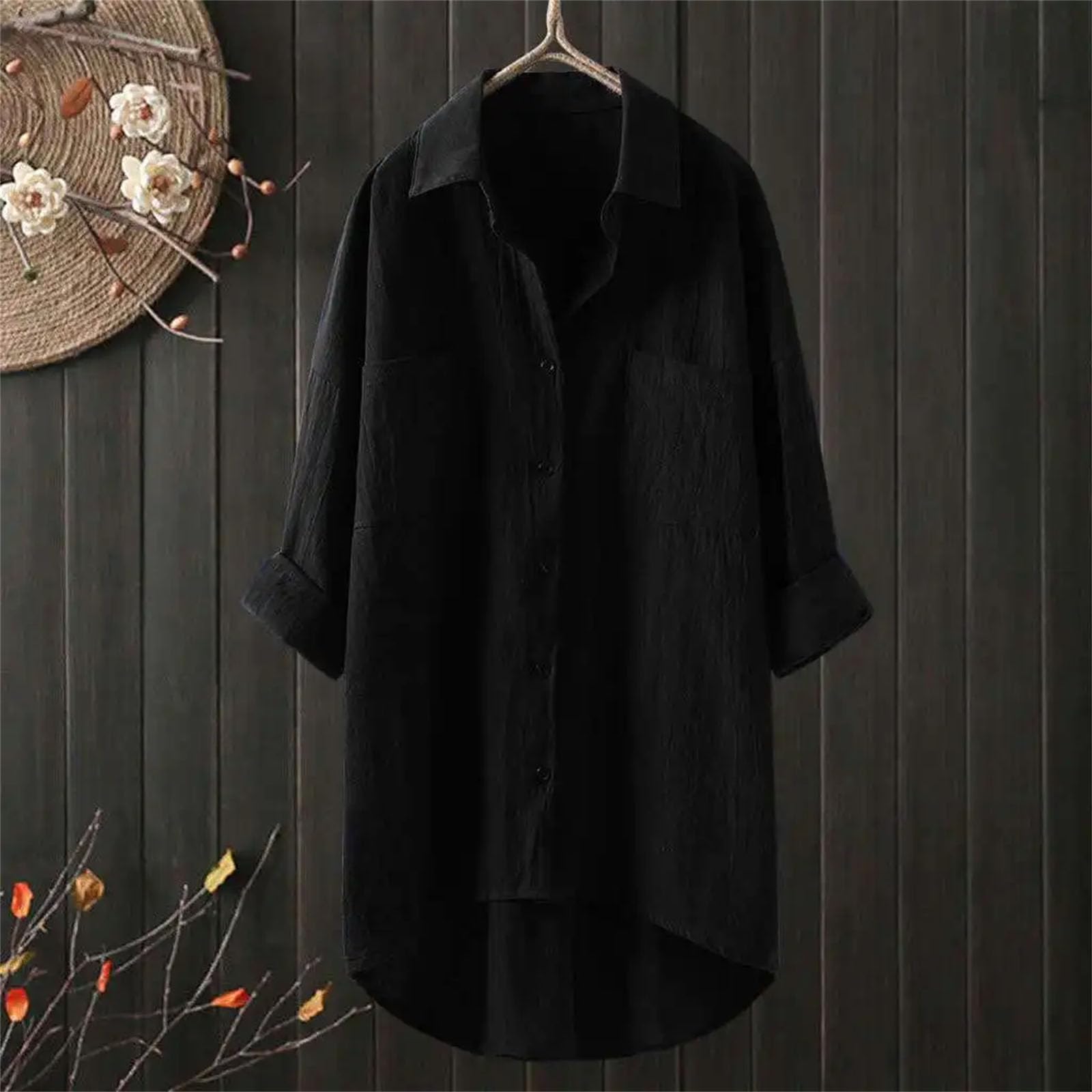 Camisas casuales de talla grande para mujer, blusa de manga larga con cuello de solapa, botones de color sólido, camisa de manga larga