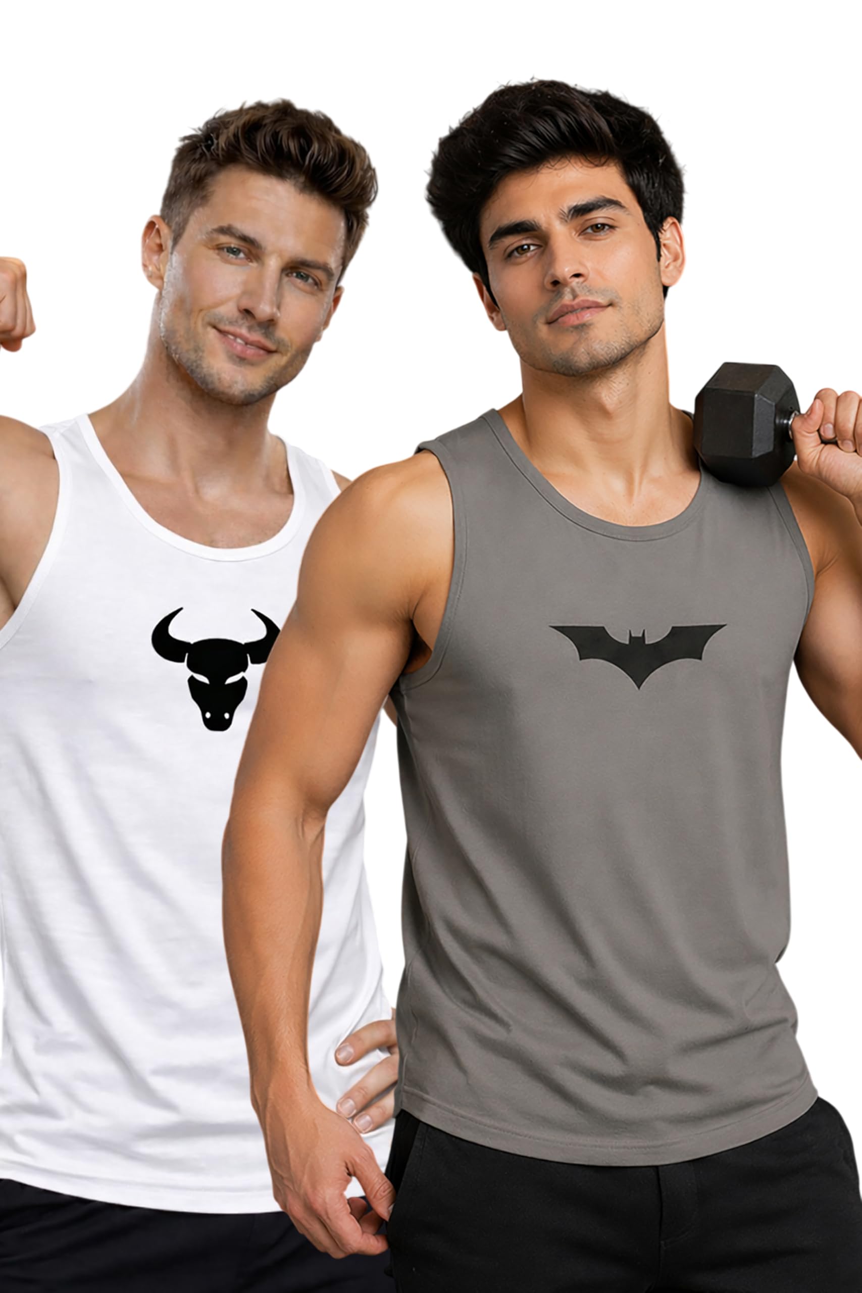 Polyester Letter Printed Vest for Men - Pack of 2 - Grey & White | Round Neck | Sleeveless | Regular Fit | Summer & Gym Wear Tank Top for Men-image-23