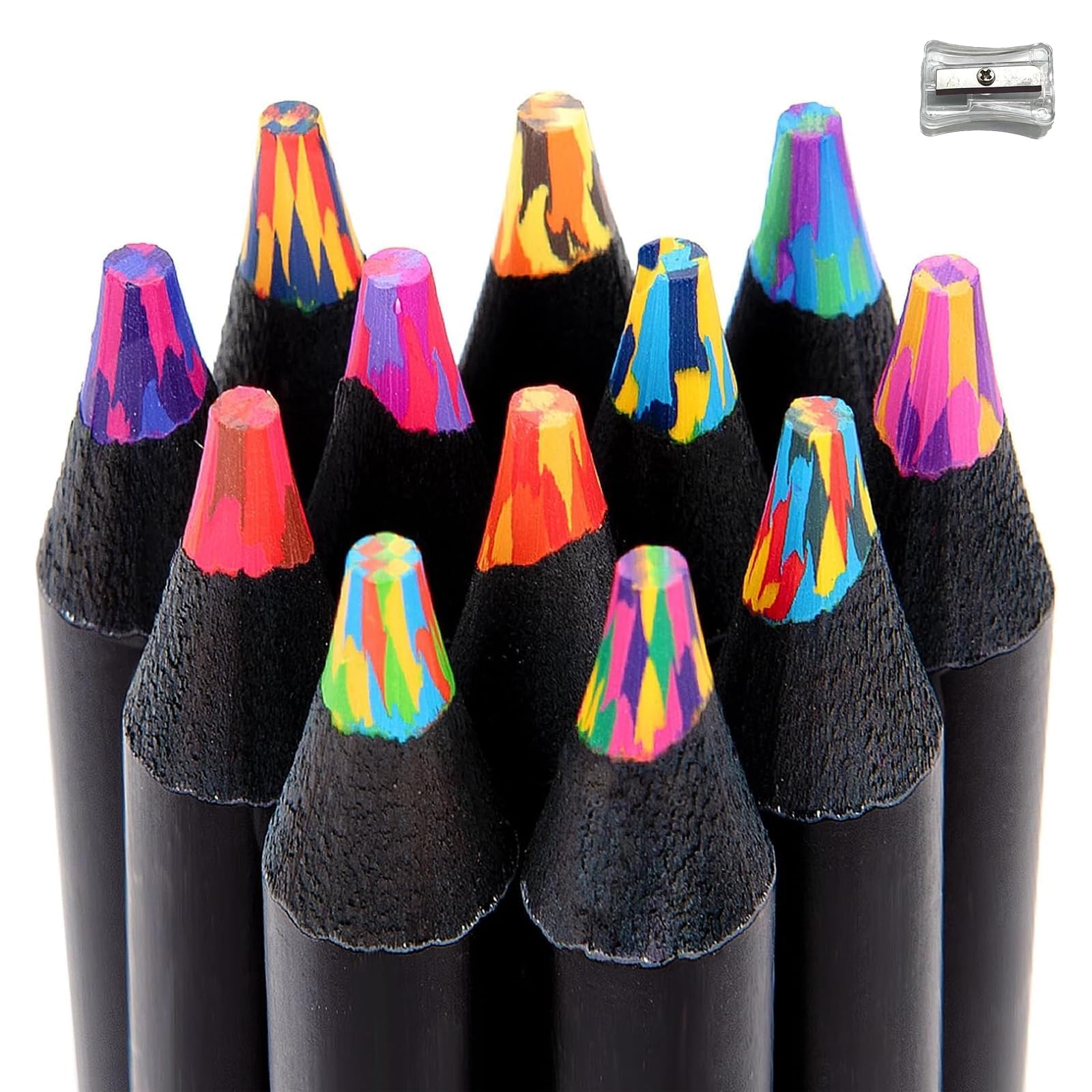 Easter Gifts for Kids Colouring Pencils for Kids 12 Pack Rainbow Wooden Pencils with Sharpener