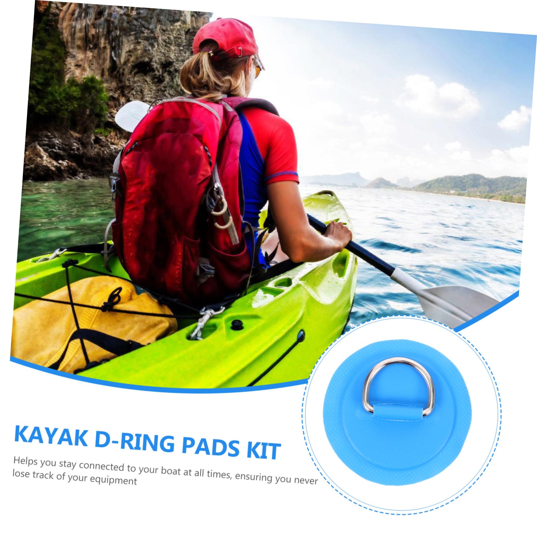 BESPORTBLE Surf-D-Ring-Schnalle Schlüsselanhängerringe Surfbrett Bootszubehör Kajak Stecker Haken Deck-Rigging-Kit Rigging-D-Ring-Patches Kajak-D-Ring-Pad D-Ringe für Boot PVC Blue