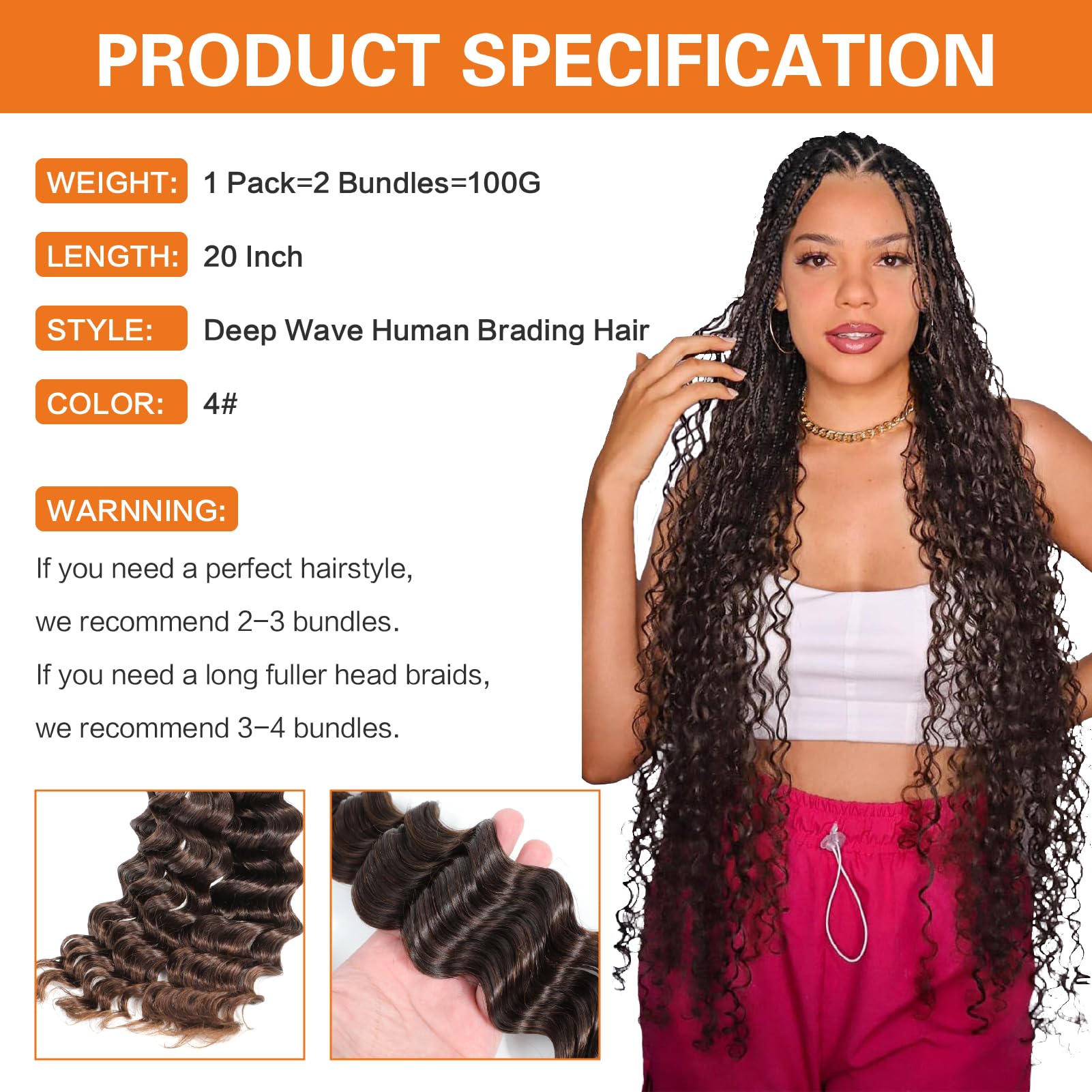 Human Hair for Braiding Deep Wave Human Braiding Hair for Boho Braids No Weft Human Hair Bundles for Braiding Brazilian Virgin 20 Inch(100g - Image 2