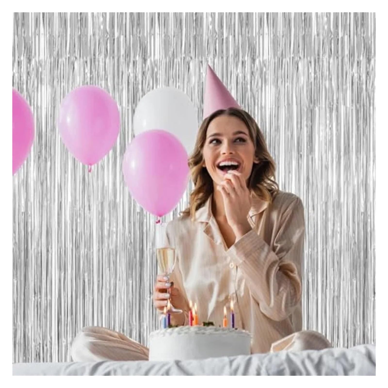 Paquet de 32 Toiles Fond en guirlandes, décorations fête d'anniversaire 3.28 Pieds X 7.05, Rideaux à Franges Argent for, Toile Aluminium pour Cuisine