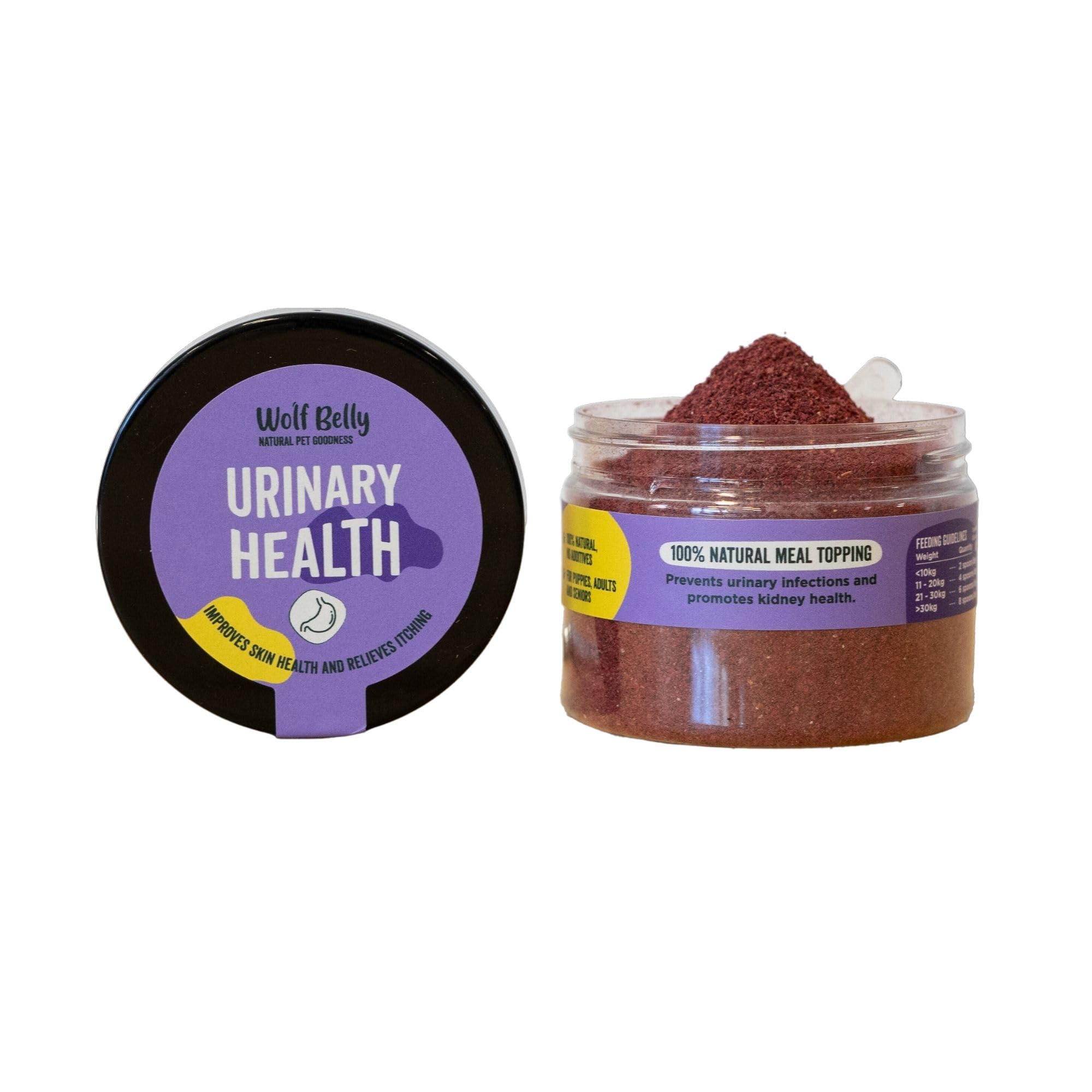 Wolf Belly - Suplemento Urinario Perro y Gato 100% Natural (60 gr) Complemento en Polvo Infección de Orina y Piedras Antiinflamatorio, Arándanos para Perros, Vitaminas para Cistitis - Urinary Health