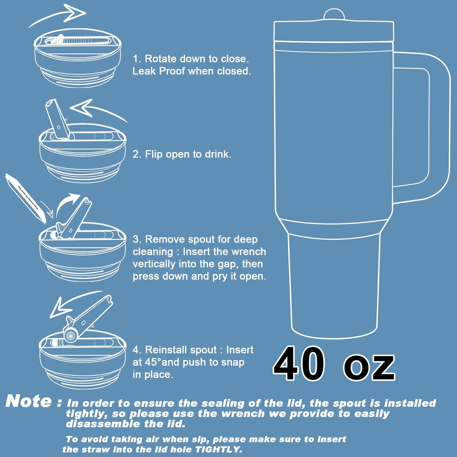 4 pack 40 oz Tumbler with Handle Bulk and Detachable Flip Straw Lid Easy to Clean, 100% Leak splash proof Vacuum Insulated Tumbler, Keep Cold or Hot (White) - Image 8