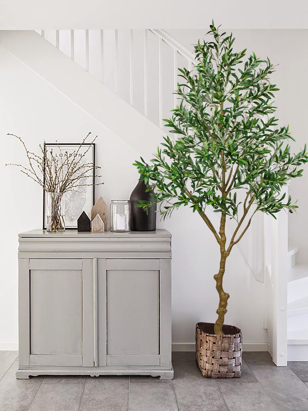 Oairse 210 cm olivo artificial planta artificial plantas artificiales grandes plantas artificiales plantas falsas plantas de plástico en maceta, árbol artificial como real para decoración del hogar