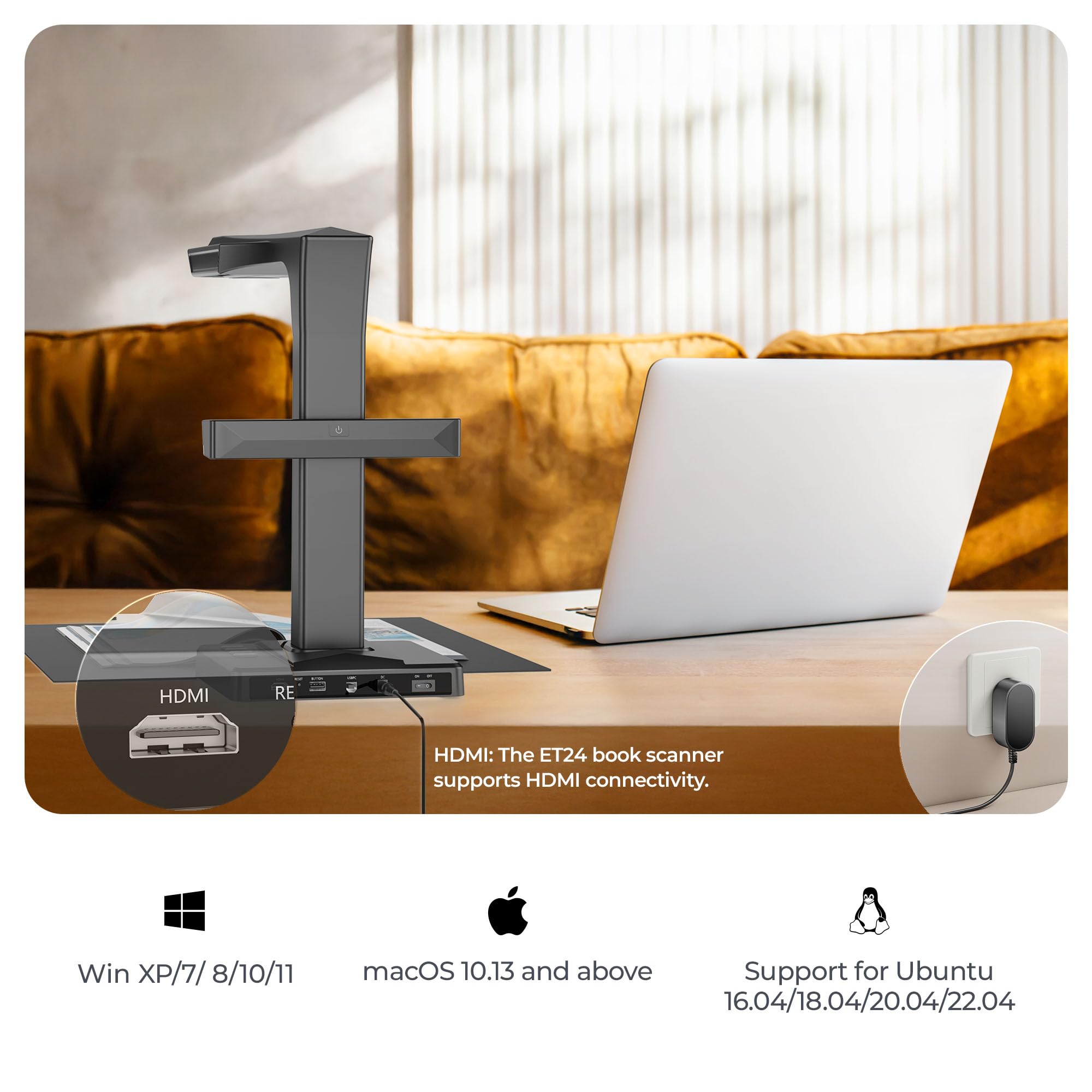 CZUR ET24 Pro A3 Buchscanner 24MP Scanner mit HDMI, A3 Scanner mit Laser Verflachungstechnologie, OCR 180+Sprache, Dokumentenscanner Visualizer für Windows, macOS und Linux