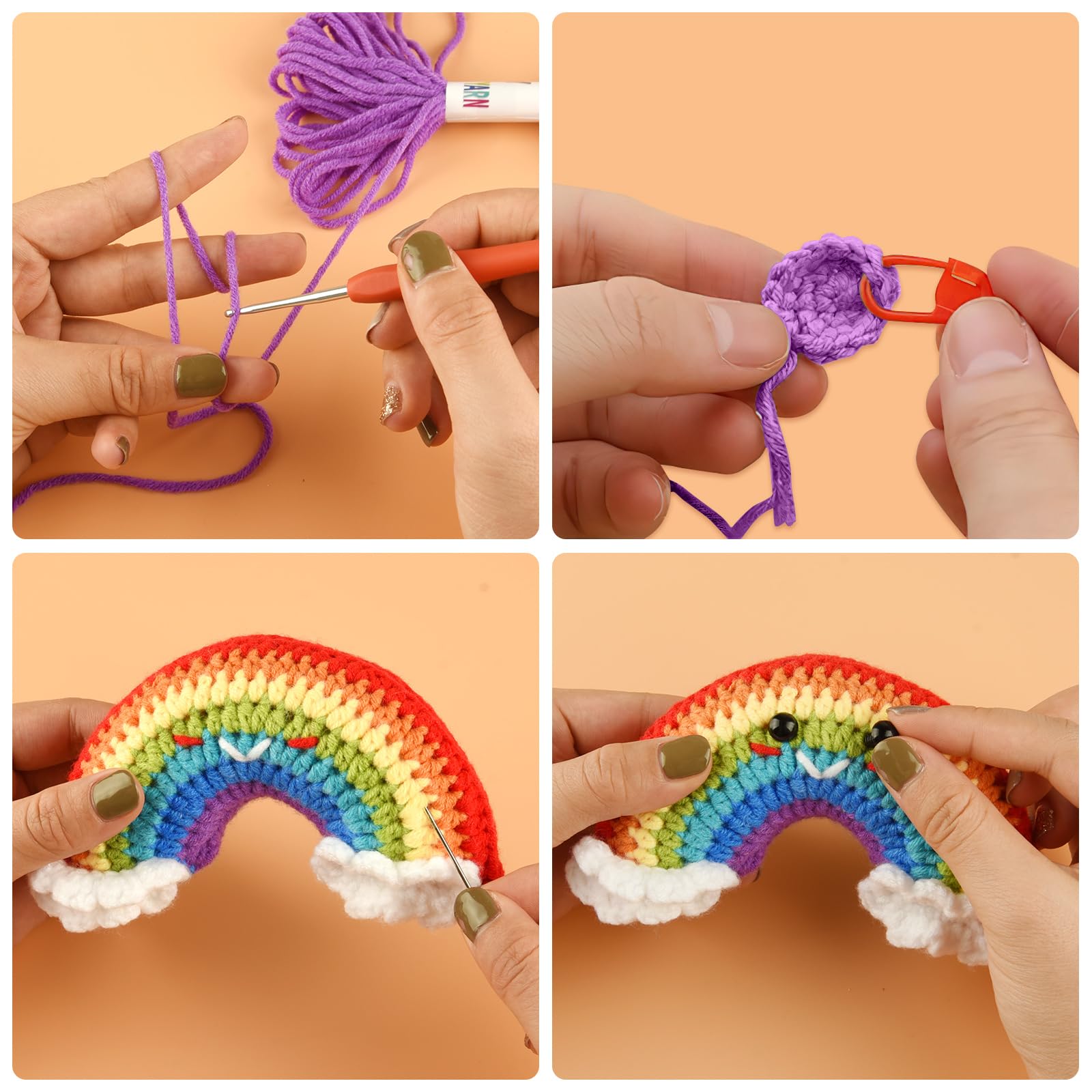 Kit Uncinetto Per Principianti - 3 Animali (Unicorno, Elefante, Arcobaleno) Con Tutorial - Foto 4