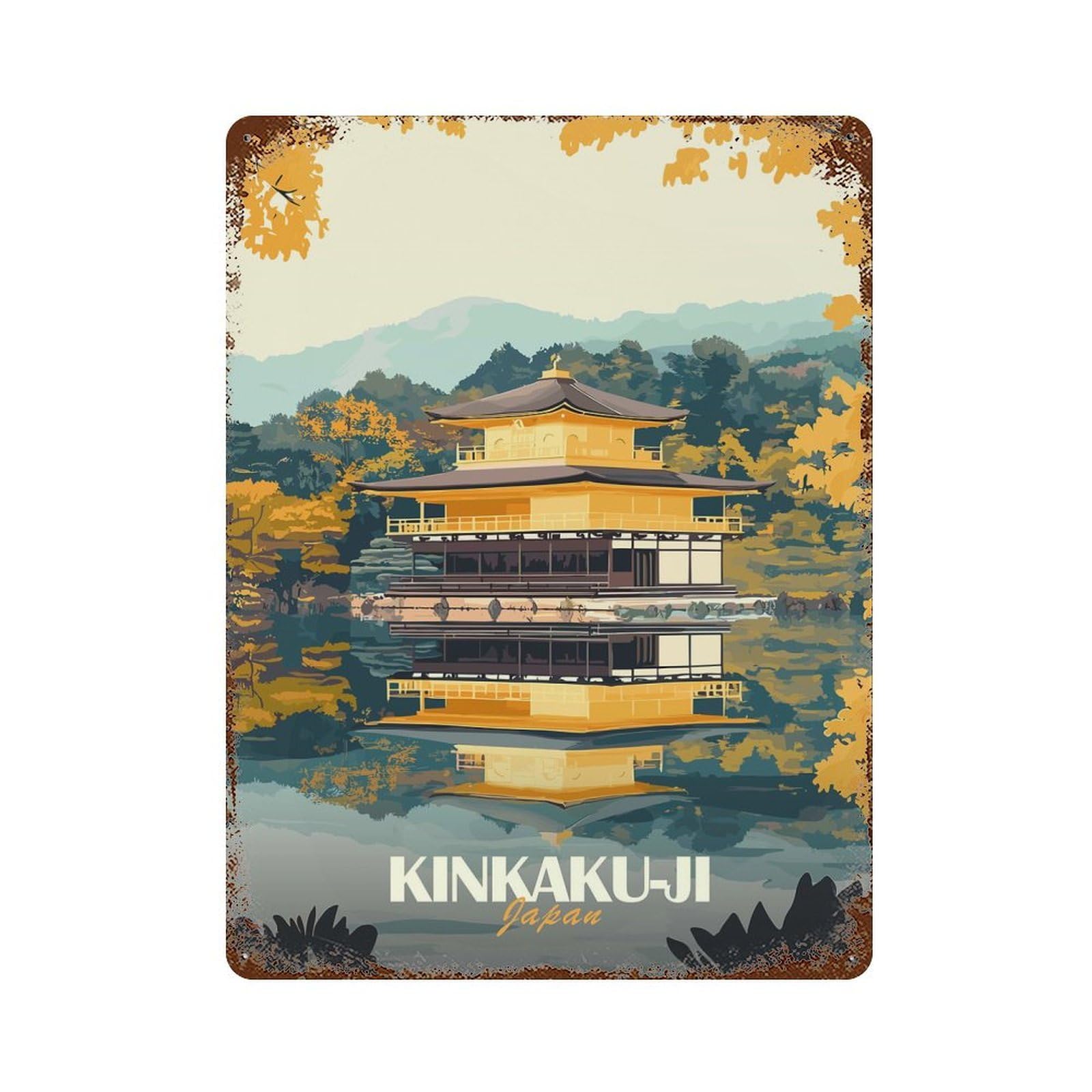 Kinkaku-ji Golden Pavilion Decorative Tin Sign 15.7"x11.8", Farmhouse Wall Decor for Living Room, Hallway And Home Decor