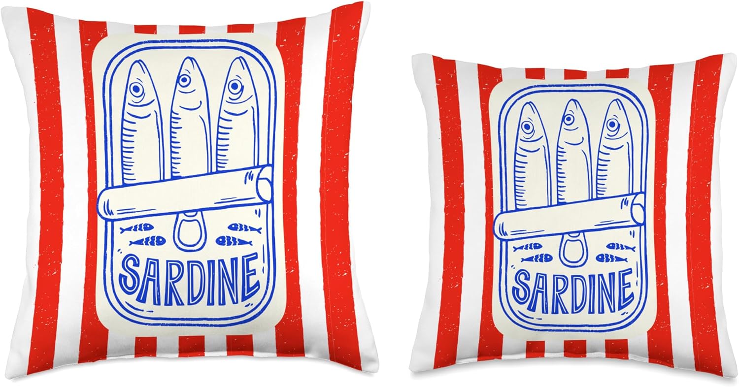 Les sardines red stripes fisherman aesthetic coastal sardine Throw Pillow
