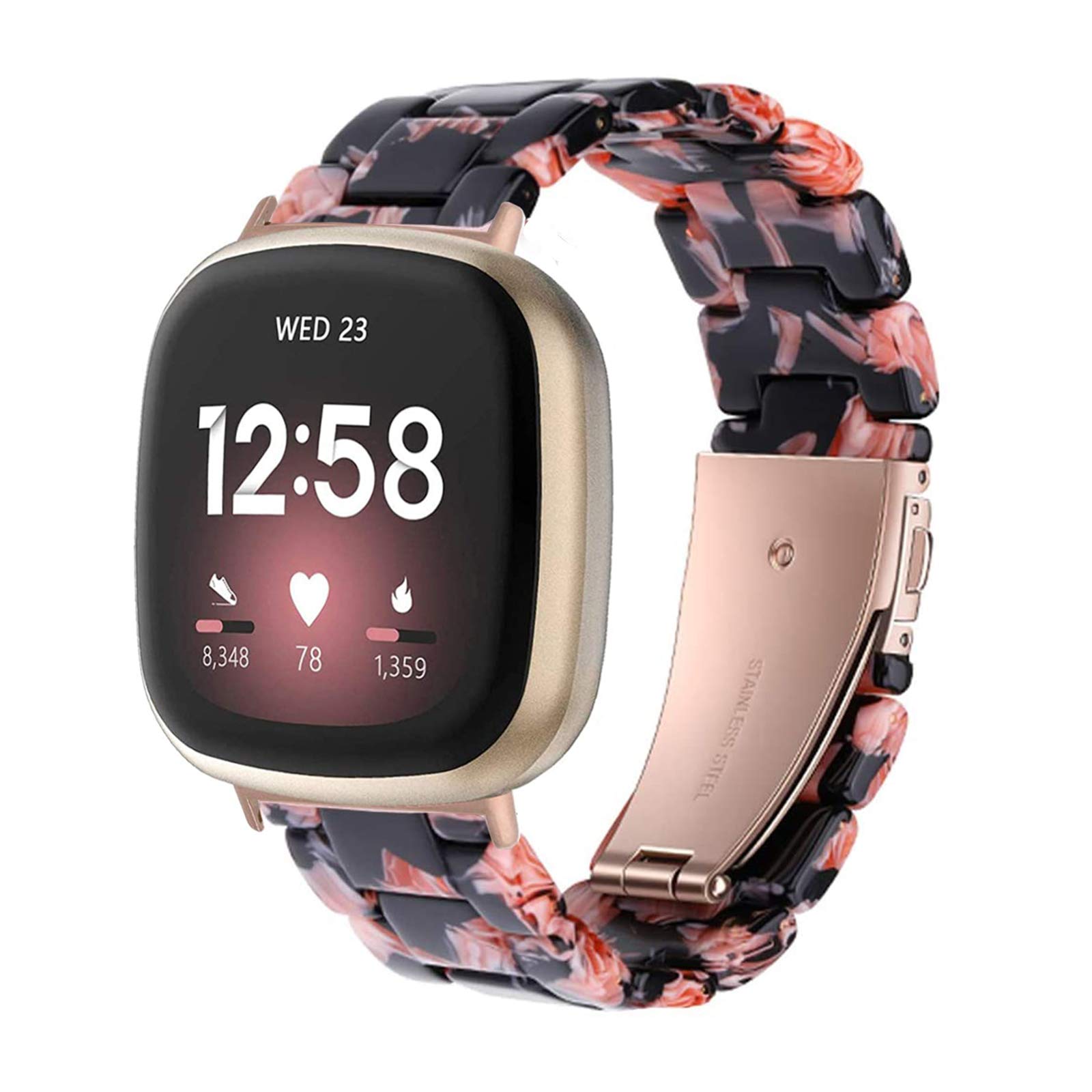 Kabbba Resin Watch Band Compatible With Fitbit Versa 4/Sense 2/Versa 3/Sense 1, Lightweight Adjustable Fashion Bracelet Wristband Replacement For Women Men With Stainless Metal Buckle