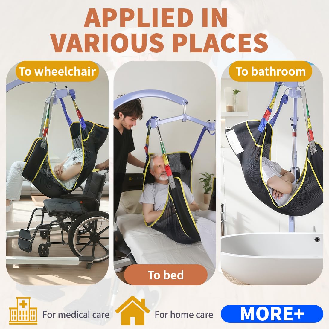 EZ Assistive Hoyer - Eslinga universal de elevación de cuerpo completo para pacientes, para posicionamiento de cama y baño, correa de transferencia para ancianos, postrado en cama (negro, grande)