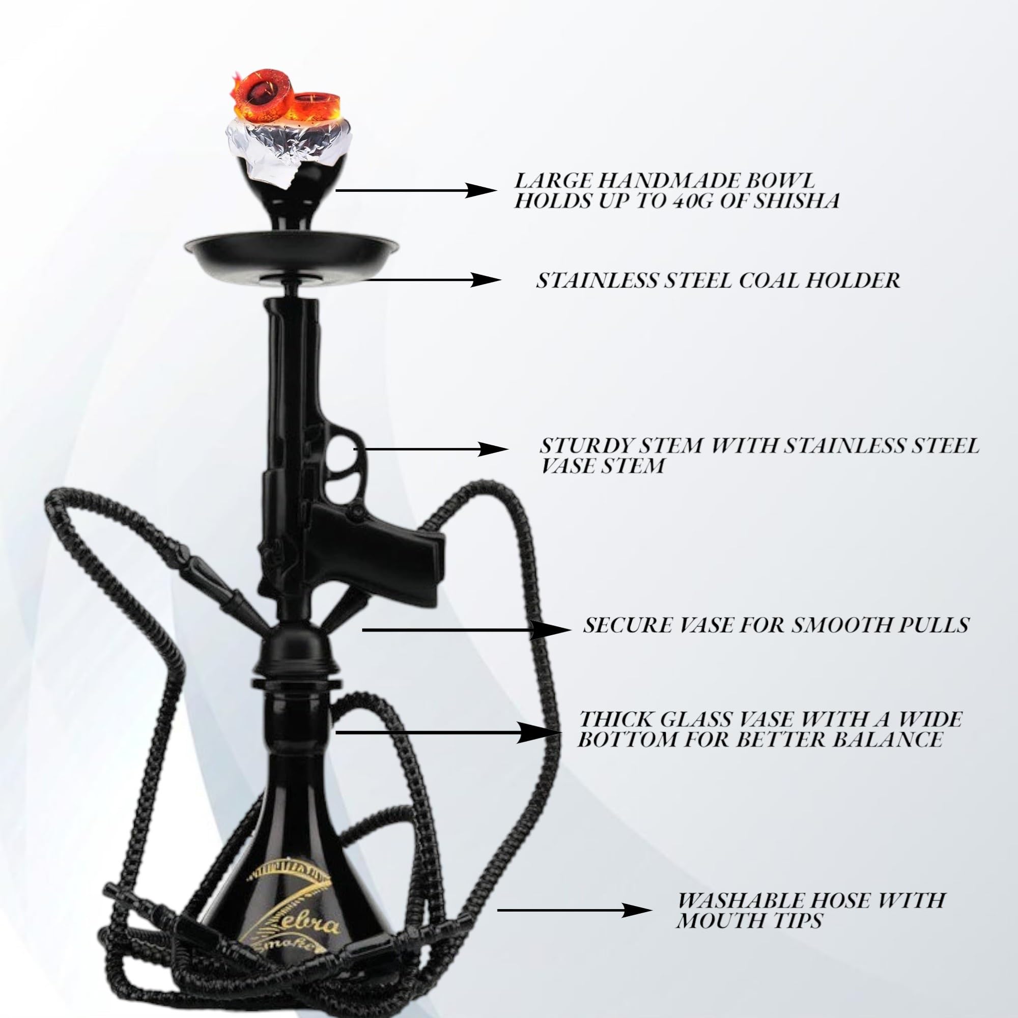 Amazon.com: Zebra Smoke Decorative Hookah Set Black Pistol Design