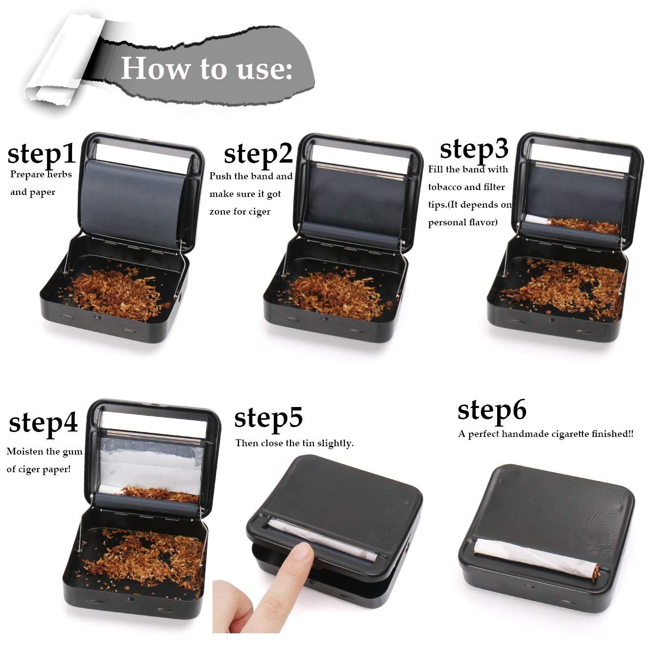 Automatic Rolling Box, Cigarette Rolling Machine Portable Metal Box for Rolling  Tobacco, Smoke Roller and Storage Case (Black) : Amazon.nl: Health &  Personal Care