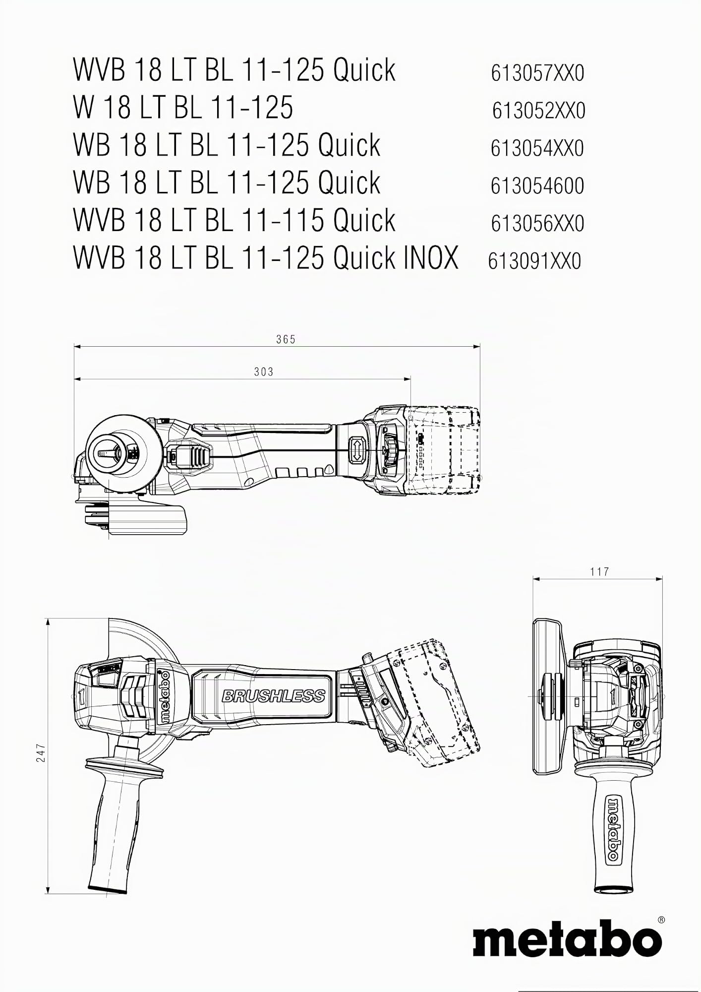 metabo W 18 LT BL 11-125 Amoladora Angular, Motor Brushless y Disco 125mm | Herramienta 18V con maletín metaBOX 165L, embrague S-automatic y arranque suave, sin batería ni cargador, 10.000 rpm