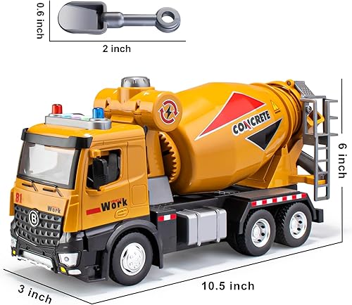 Miniatura 5 de Camión de juguete mezclador de cemento con sonidos y luces, camión de cemento de 11.5 pulgadas para niños, juguete de vehículo de construcción