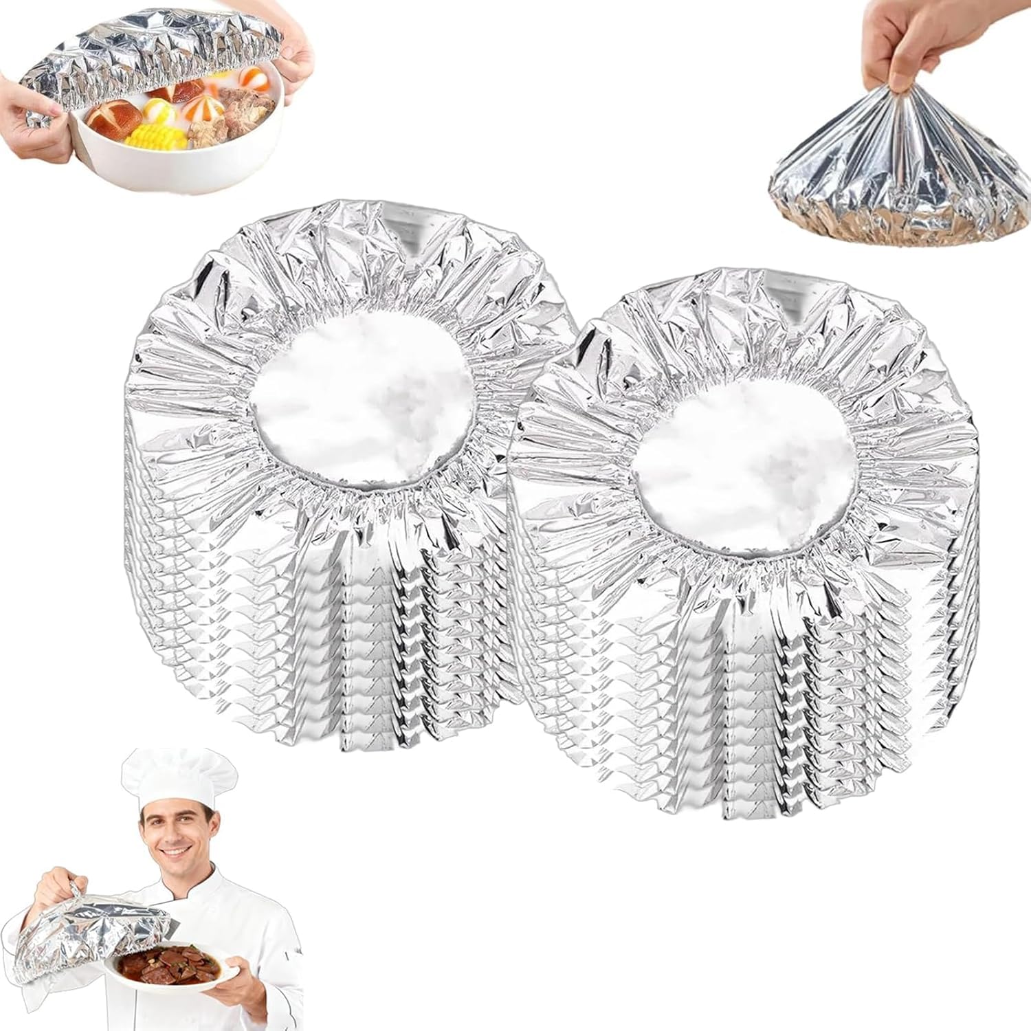 Repeatable Aluminium Foil Film Insulation Cover Aluminium Foil Elastic Food Bowl Storage Covers Heat-Resistant Food Fresh Keeping Bags for Sandwich Wraps BBQ Microwave (20PCS)