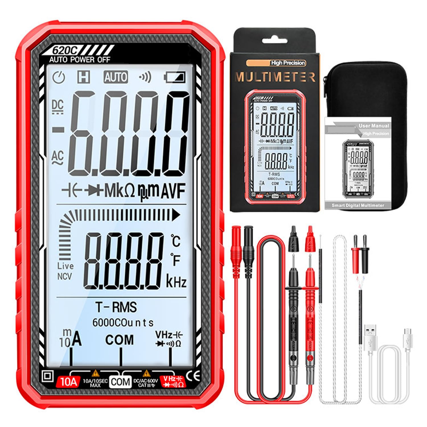 Tester per multimetro digitale, multimetro intelligente con misurazione del voltmetro digitale, voltmetro digitale, voltage corrente, resistenza continuità, temperatura di capacità per elettrici, fai
