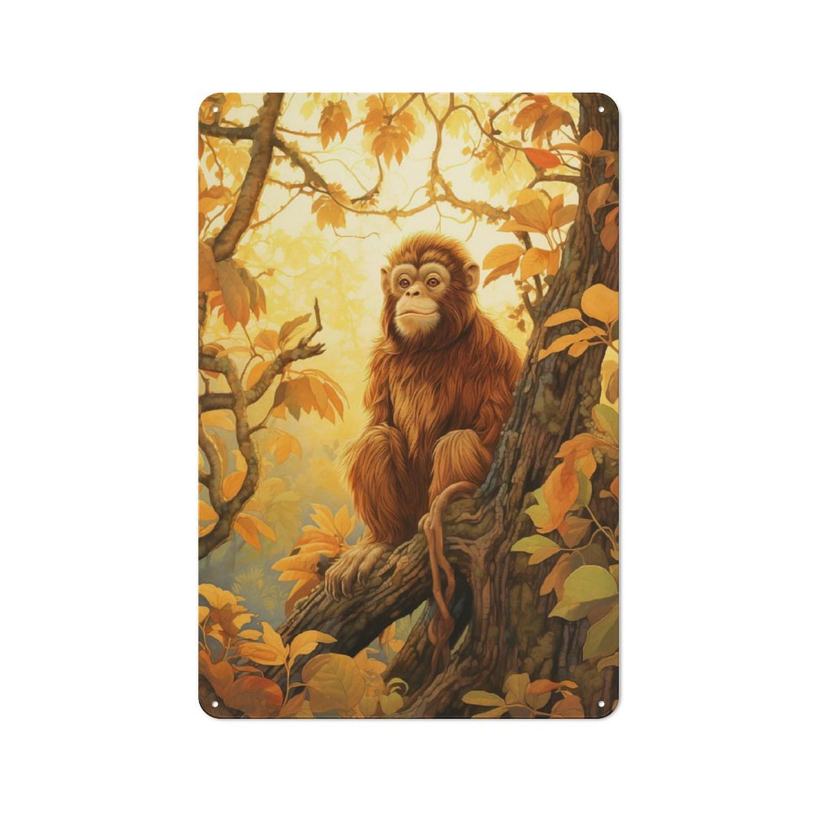 Junmoney Style-12 Monkey In Jungle Retro Metal Wall Sign 30X20cm For Guest Room Or Hallway, A Housewarming Gift For Home Decor Collectors