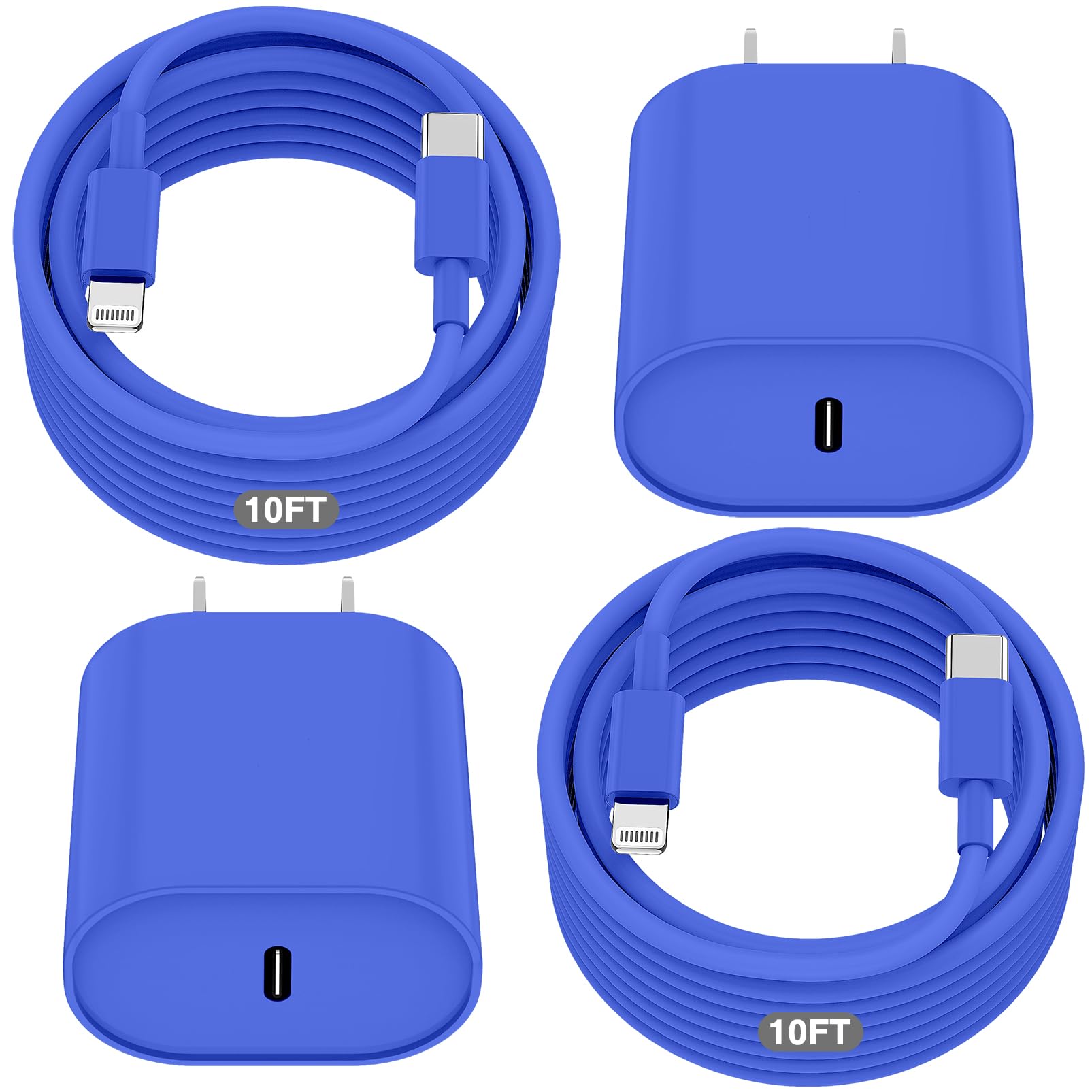 Essri Phone Charger Fast Charging 10 FT, 2-Pack 20W PD USB C Block with iPhone 14 13 Charger Cable 10 Foot, Compatible with iPhone 14 Pro 13 Pro Max 12 11 Pro Mini,Blue