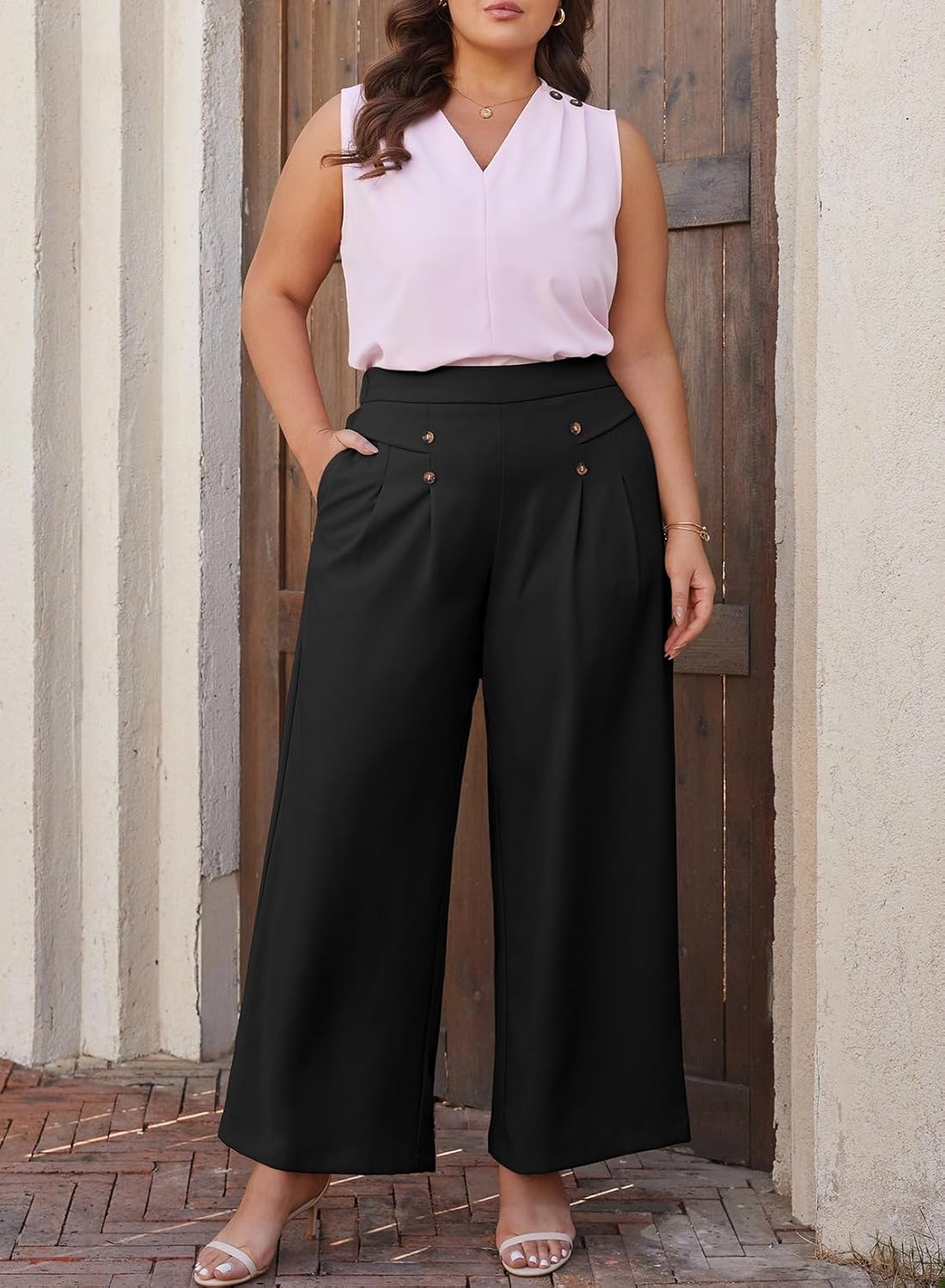 Eytino Womens Plus Size Wide Leg Dress Pants High Waisted Pleated Business Casual Trouser Office Work Palazzo Pants(1X-5X) - Image 4