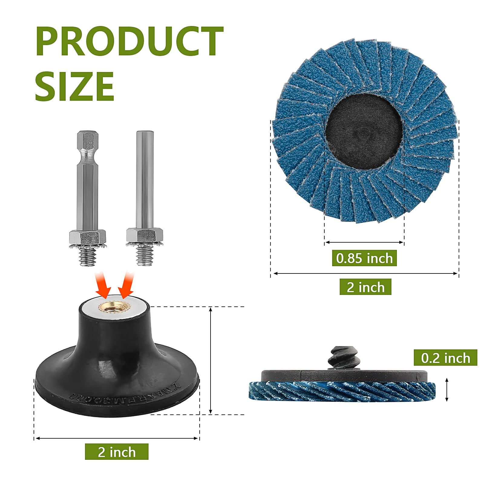 48 Stück Fächerscheiben 50 mm, 80 Körnung Quick Change Schleifscheiben für Druckluftschleifer mit 1/4 Zoll Schaft, Schleifpads und Schleifräder für Farbe- und Rostentfernung