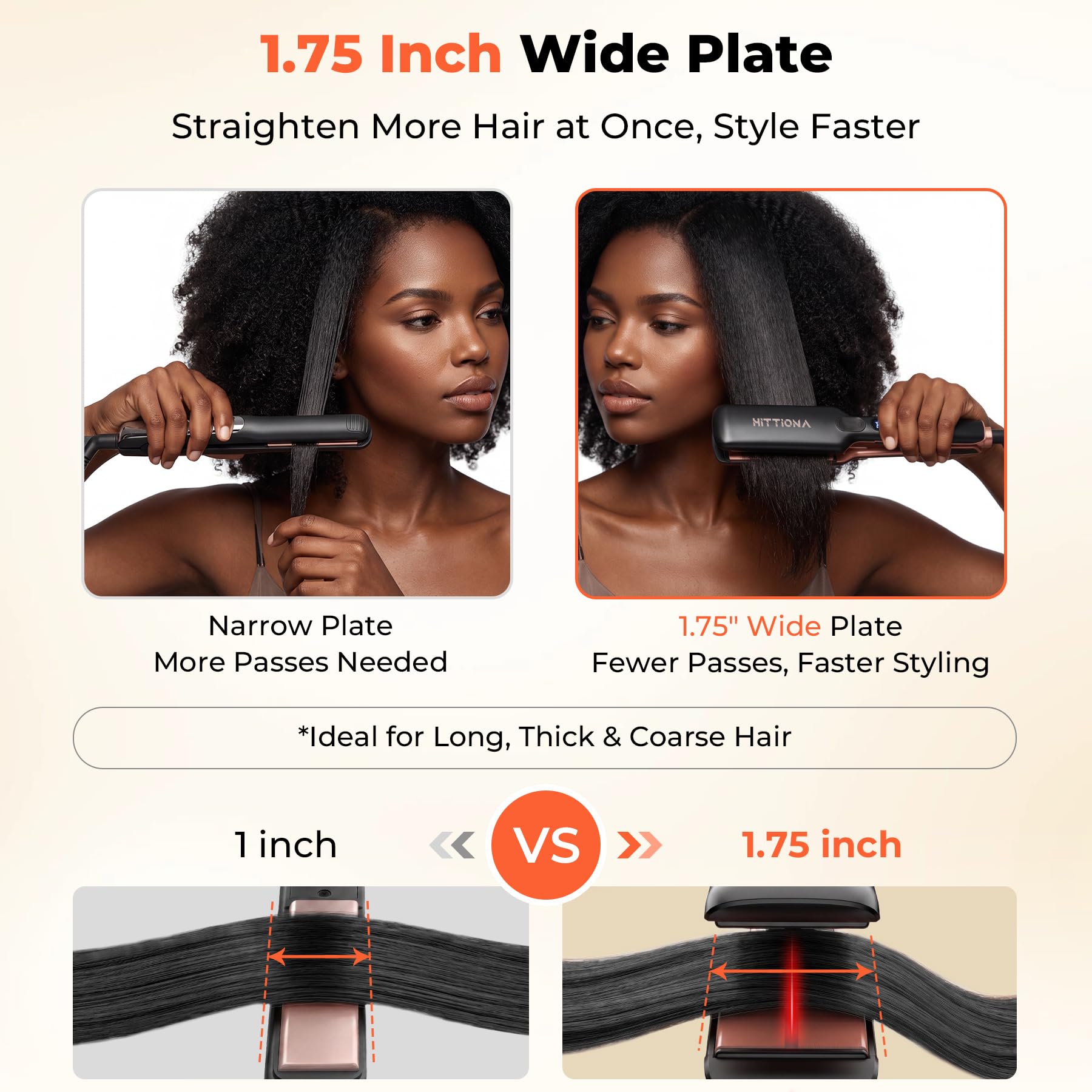 HITTIONA 1.75-Inch Ceramic Hair Straightener with Infrared Ionic Sonic Vibration