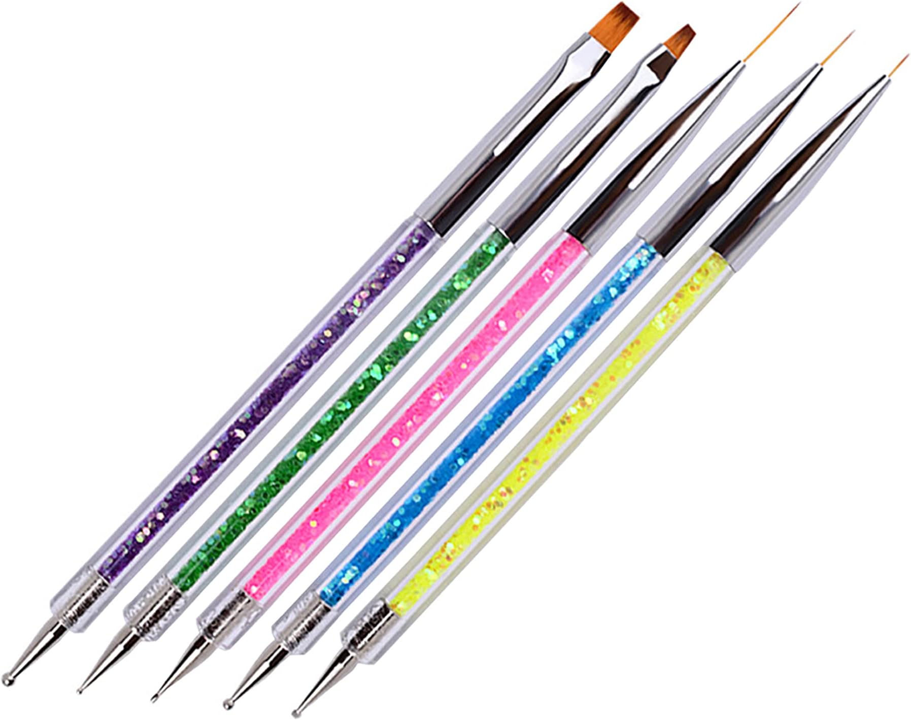 5 Pieces Nail Art Point Drill Drawing Brush Pen Manicure Care Tool Nail Brushes Double Ended Dotting Tools Set Nail Art Liner Brush