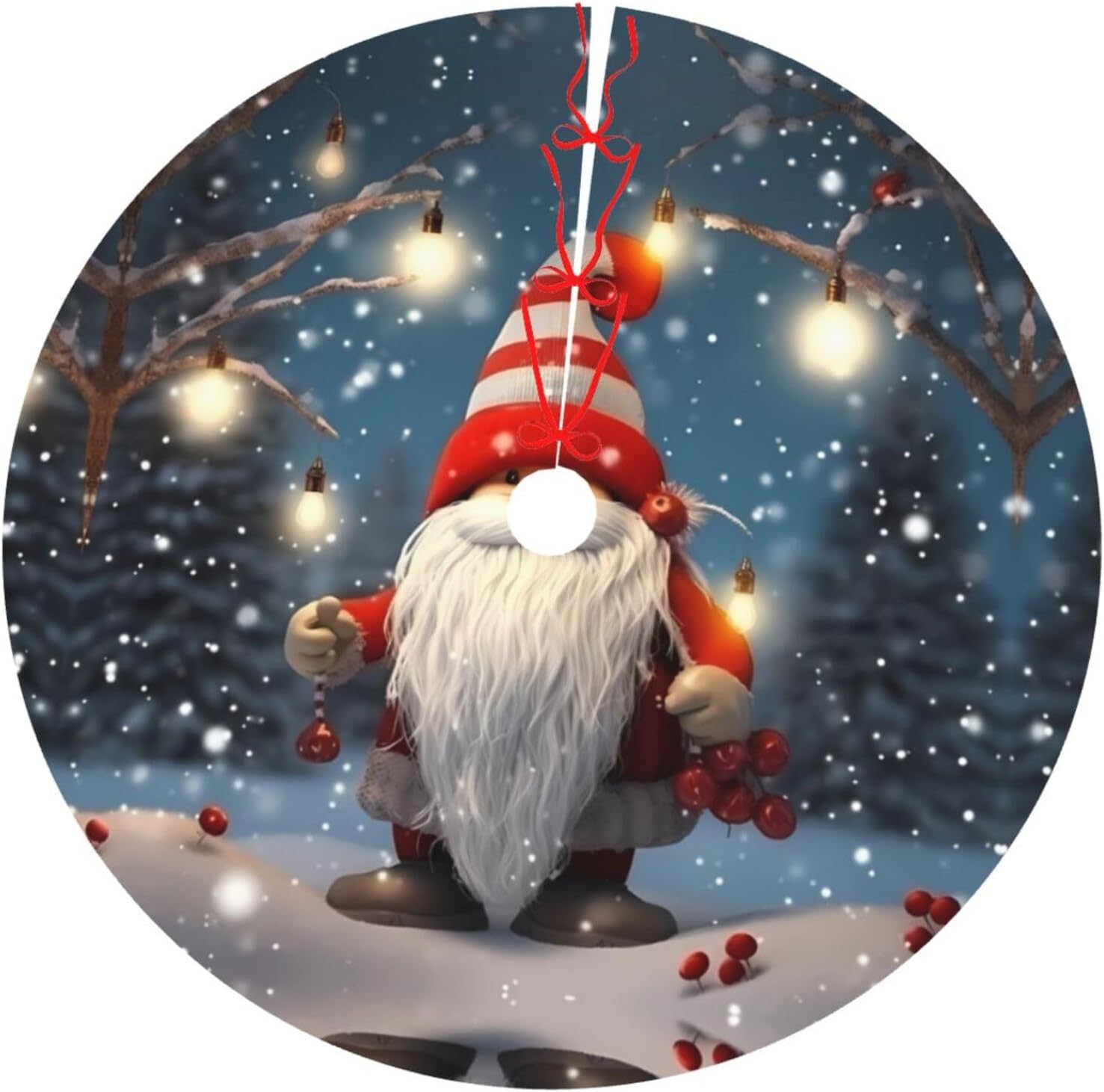Christmas Traditional Gnome Christmas Tree Skirt with Ties - Double Layer Holiday Tree Mat with Non-Slip Bottom for Xmas Decorations