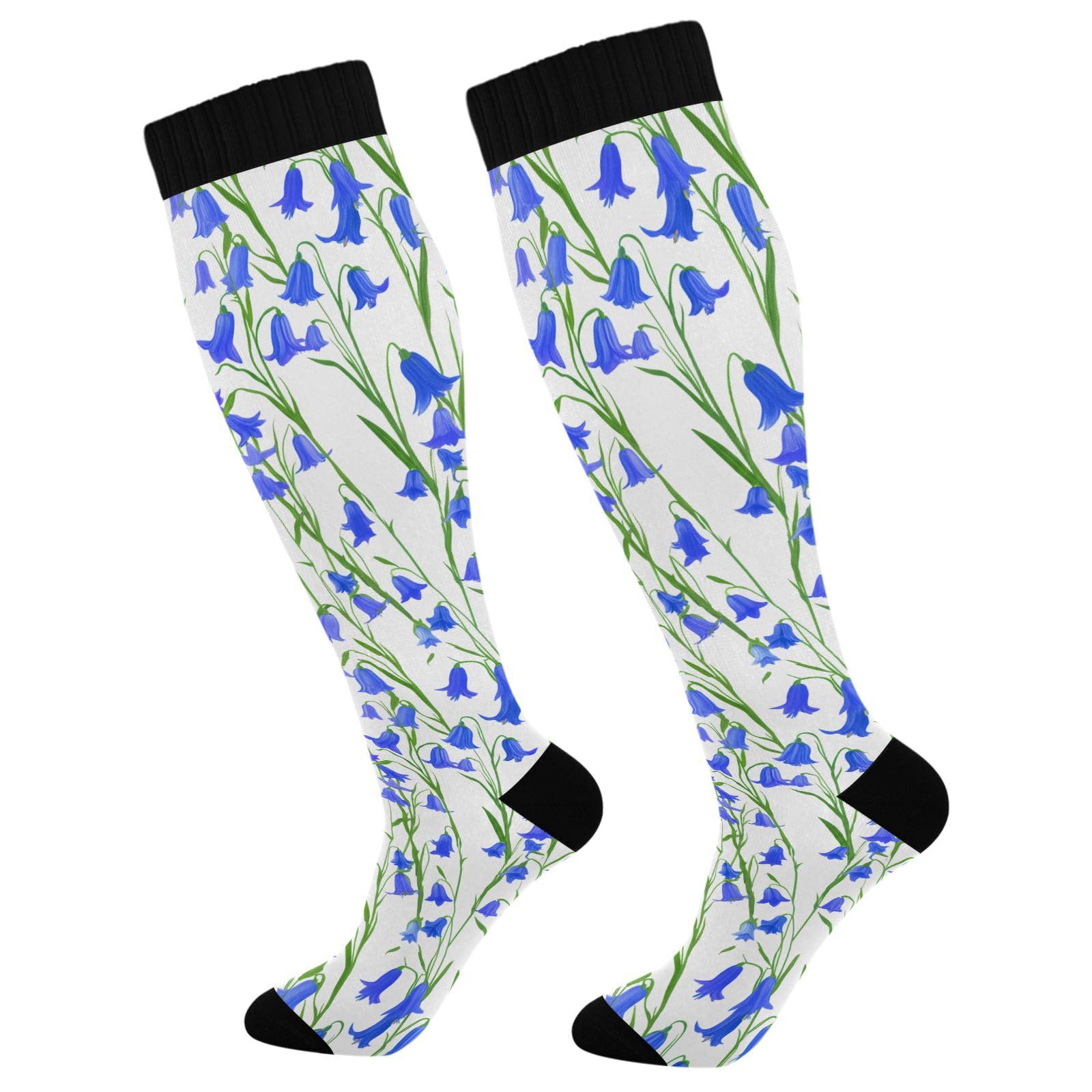 Wassud Bluebell Flowers Compression Socks for Women and Men 20-30 mmHg Knee High Socks for Nurses Travel Socks 1 Pair