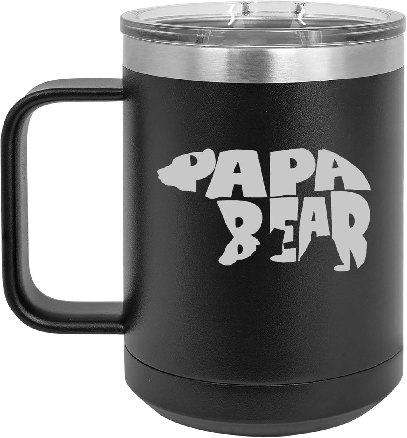 15 oz Tumbler Coffee Mug Travel Cup With Handle & Lid Vacuum Insulated Stainless Steel Dad Father Papa Bear (Teal)