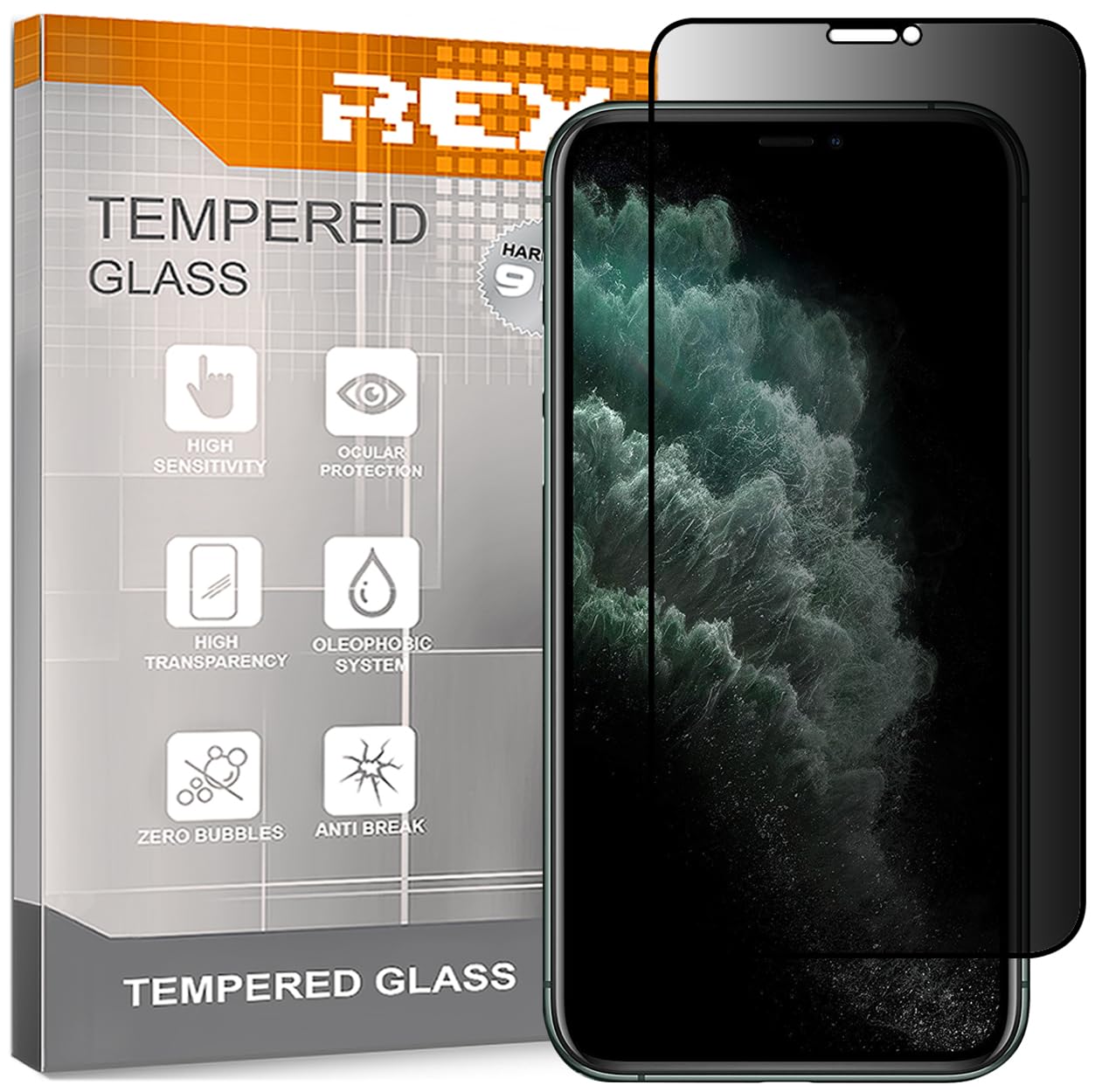 REY Protector de Pantalla Antiespía para iPhone XS MAX - 11 Pro MAX, Cristal Vidrio Templado Premium