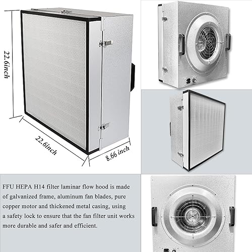 Miniatura 5 de FFU HEPA H14 - Filtro de flujo laminar, unidad de filtro de ventilador actualizada (incluye filtro HEPA) 100ISO Clase 5 sala limpialaboratoriosala