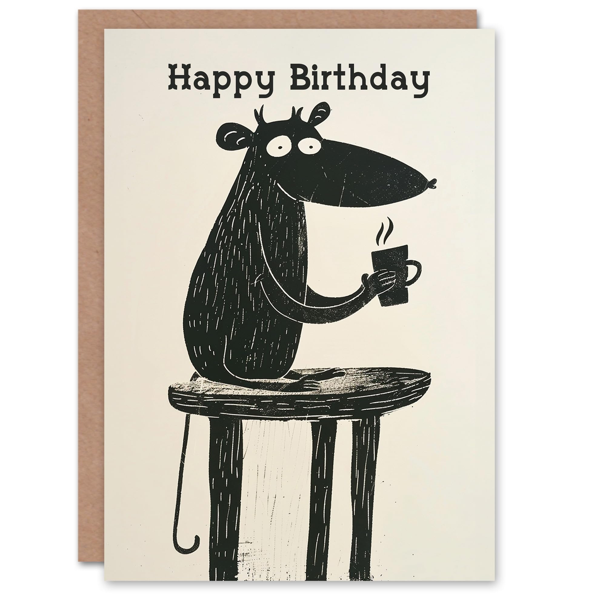 Artery8 Coffee Lover Cartoon Rat Mouse Black Blank For Him Or Her Art Birthday Card