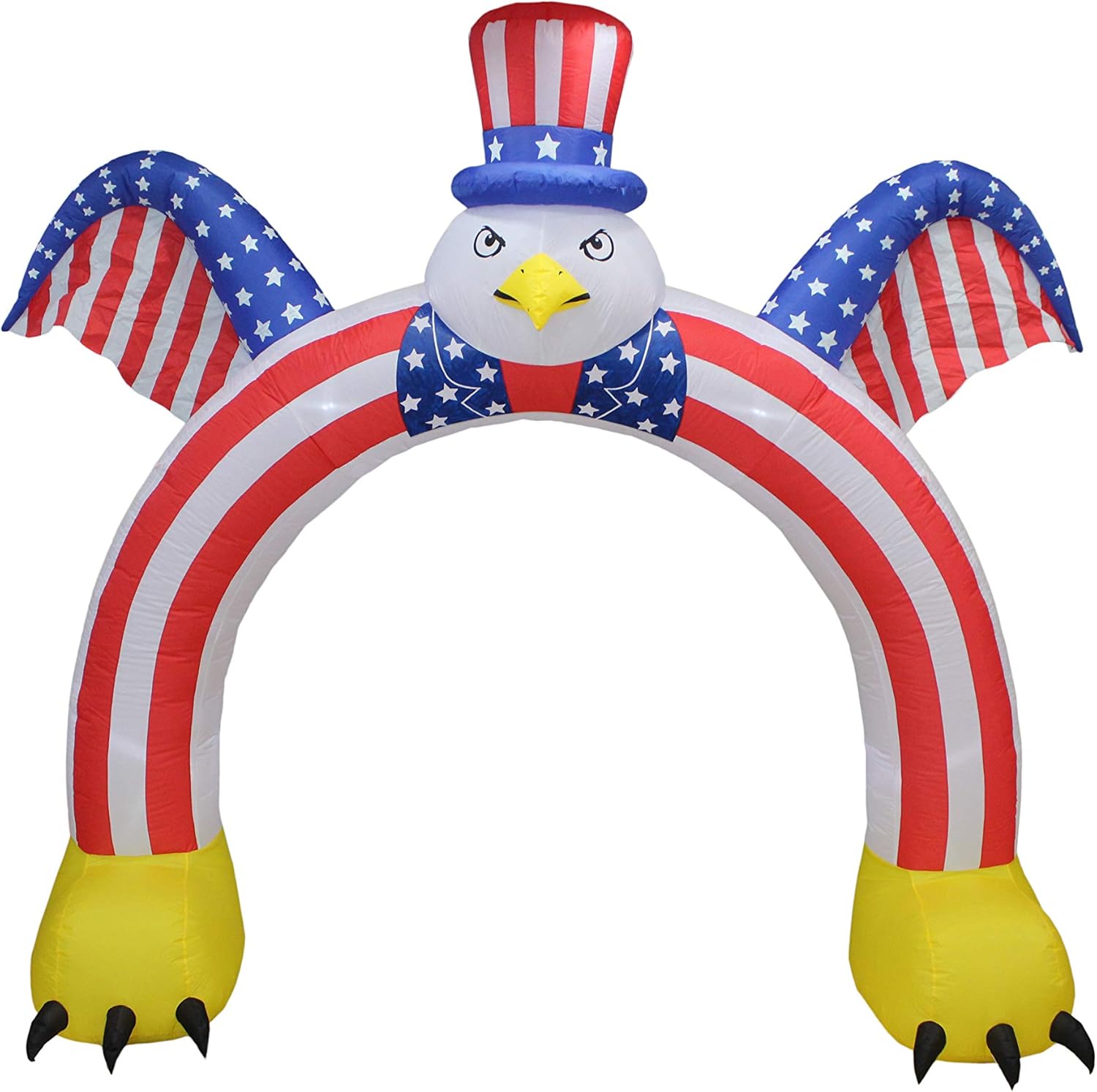 9 Foot Tall Patriotic Independence Day 4th of July Inflatable Flying Bald Eagle with Hat and American Flag Archway Pre-Lit LED Lights Blow Up Outdoor Indoor Lawn Garden Home Yard Holiday Decoration