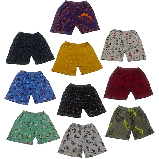 Kids Printed Cotton Shorts Pack of 10