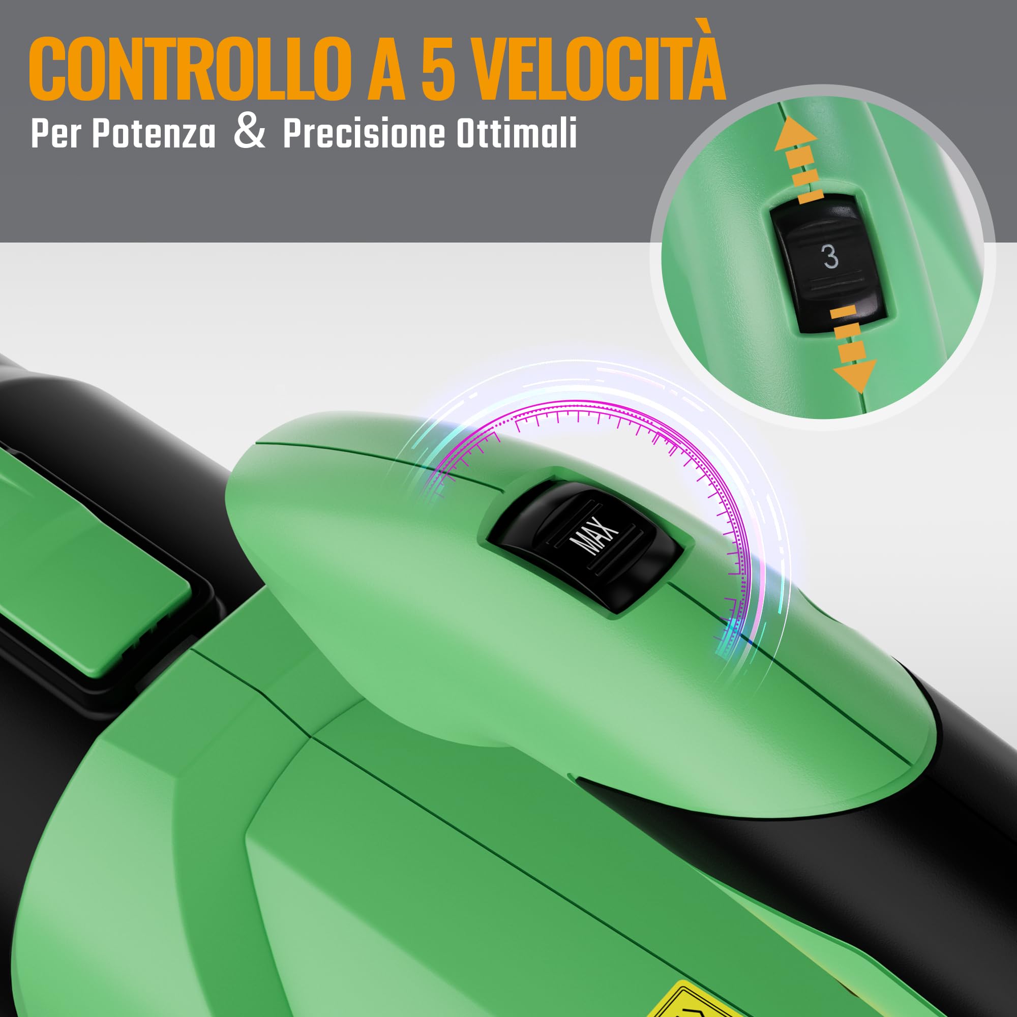 WORKPROX Soffiatore per Foglie, Soffiatore a Batteria 20V, con Potente Flusso d'Aria 144 KM/H, Capacità 850 M³/H, Controllo a 5 Velocità, Soffiatore per Giardinaggio | con Potente Flusso d'Aria 144 KM/H, Capacità 850 M³/H, Controllo a 5 Velocità, Soffiato