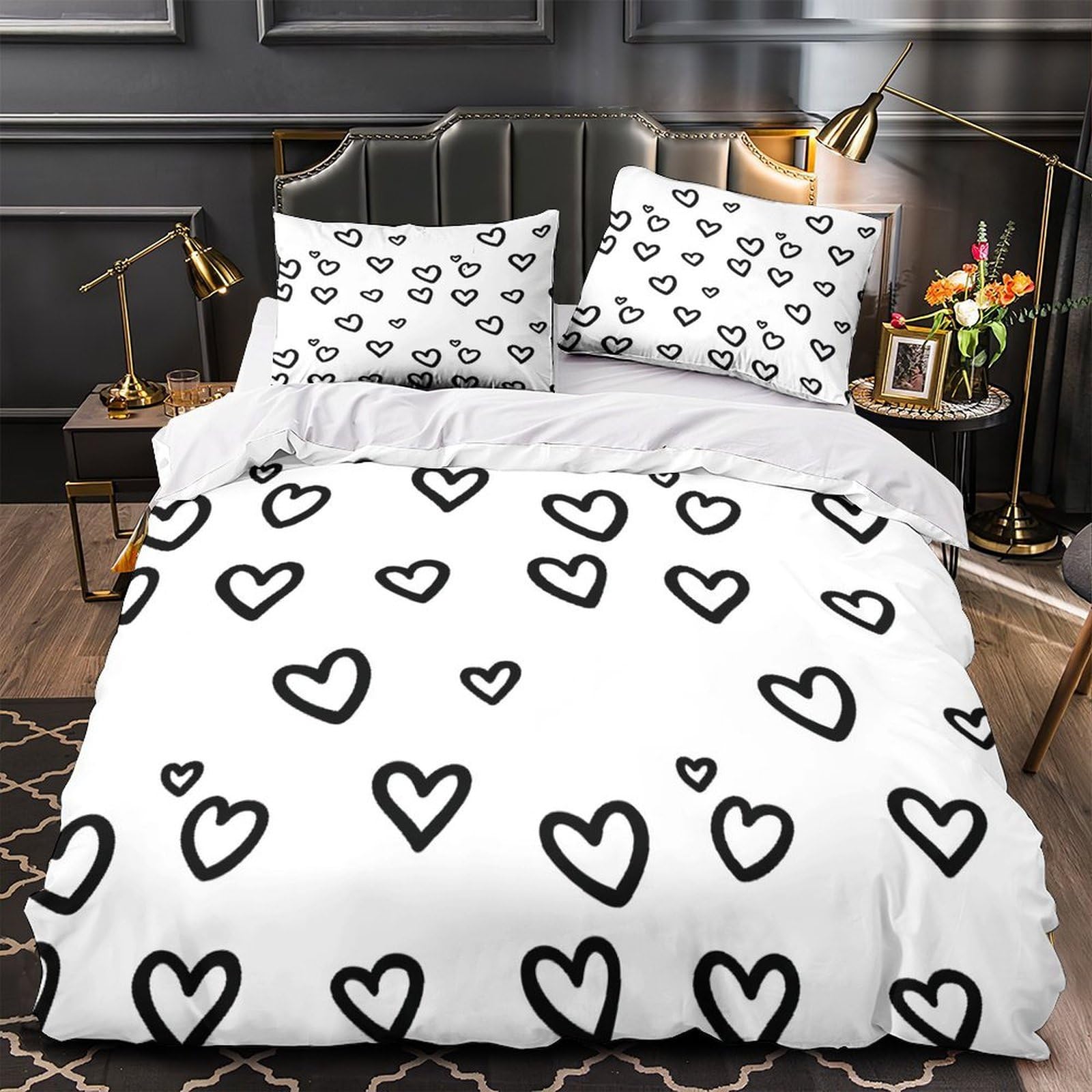 Housse de couette hypoallergénique et anti-décoloration en microfibre 200x200cm pour couple