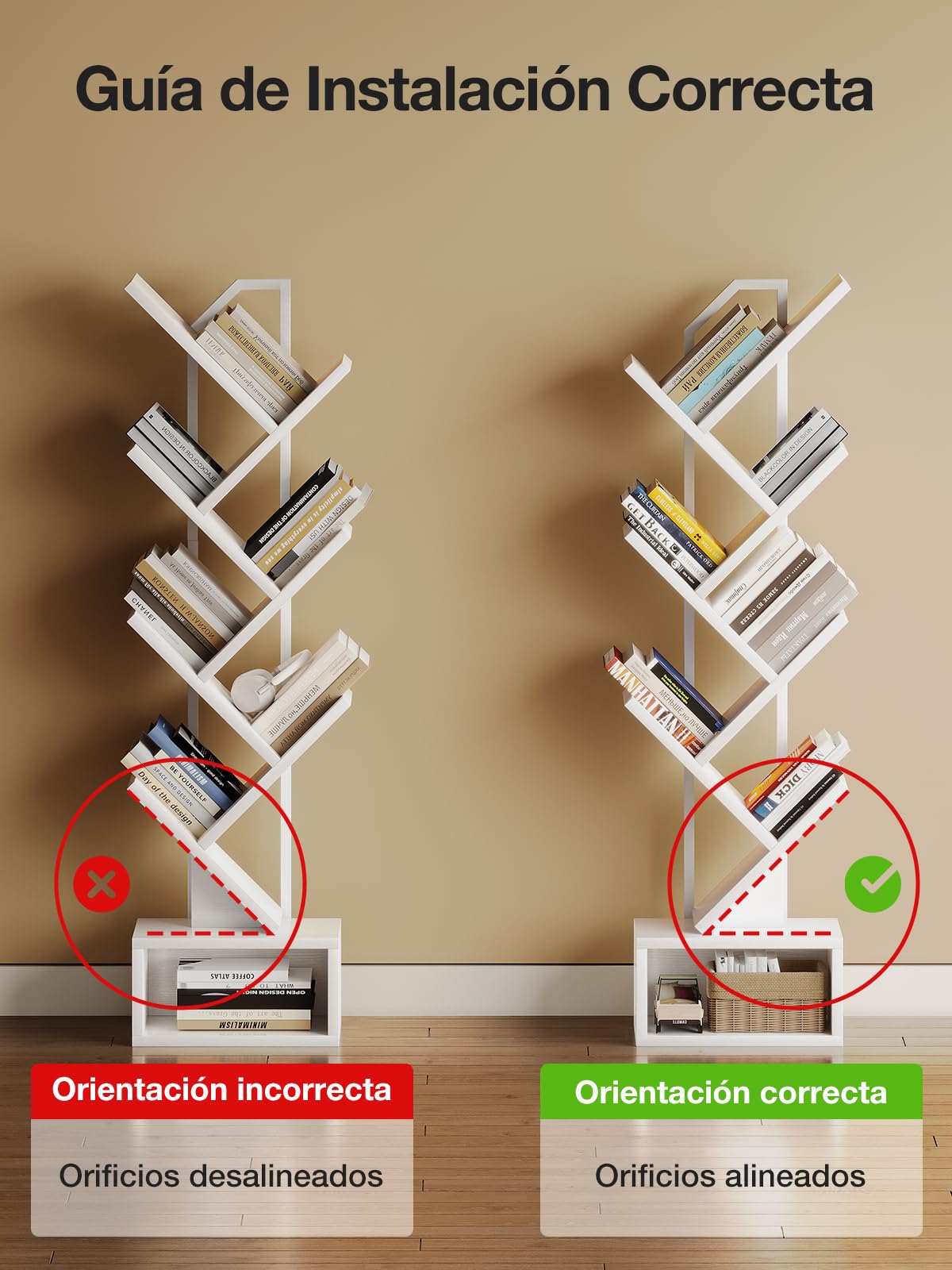 Coleshome Estantería de árbol, Libería de Pie con 6 Niveles, Estantería de Madera Adecuado para Salas y Dormitorios, Blanco