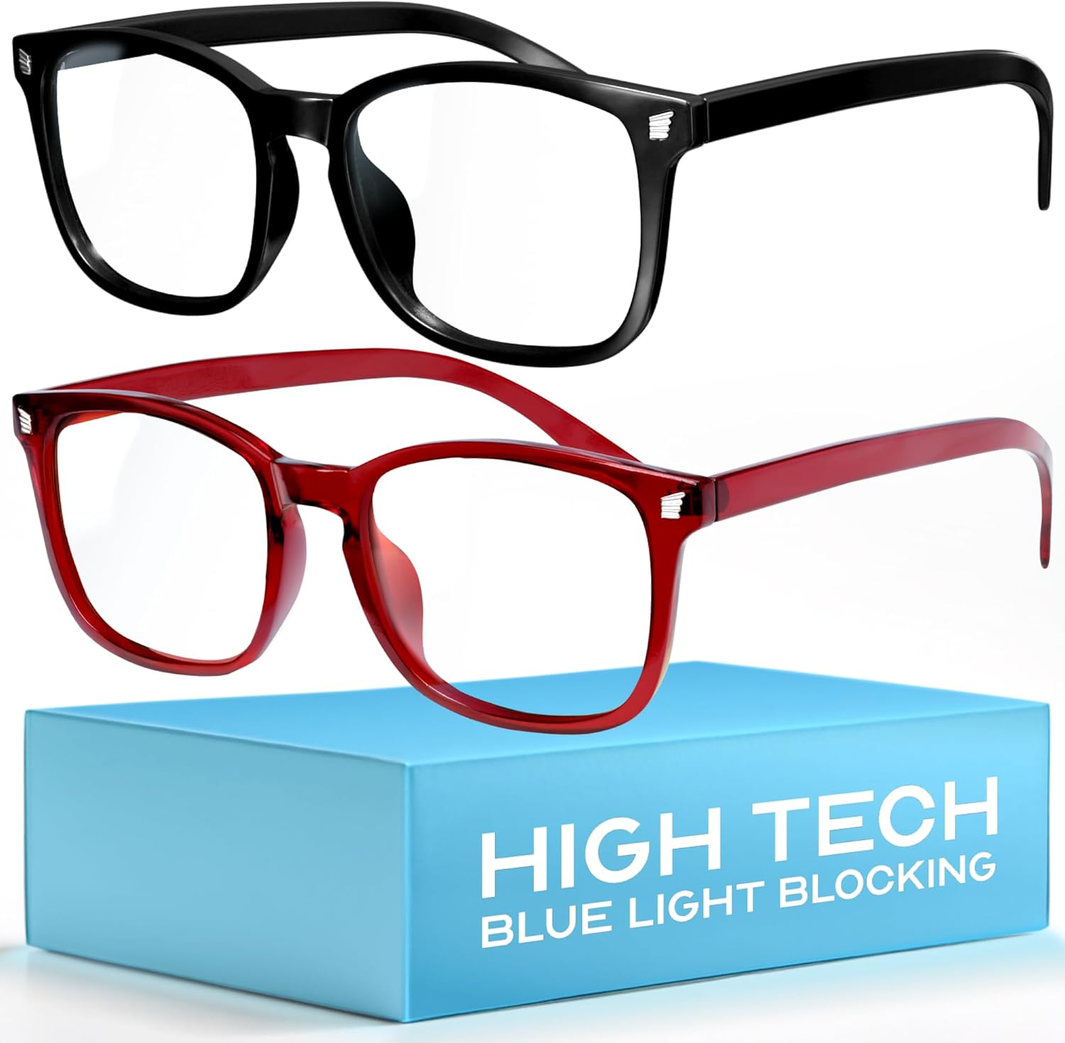 livho High Tech Blue Light Glasses - Advanced up to 99% Blue Light Blocking Computer Glasses - Screen Fatigue & UV Protection *B9 Light Black + Wine Red Clear