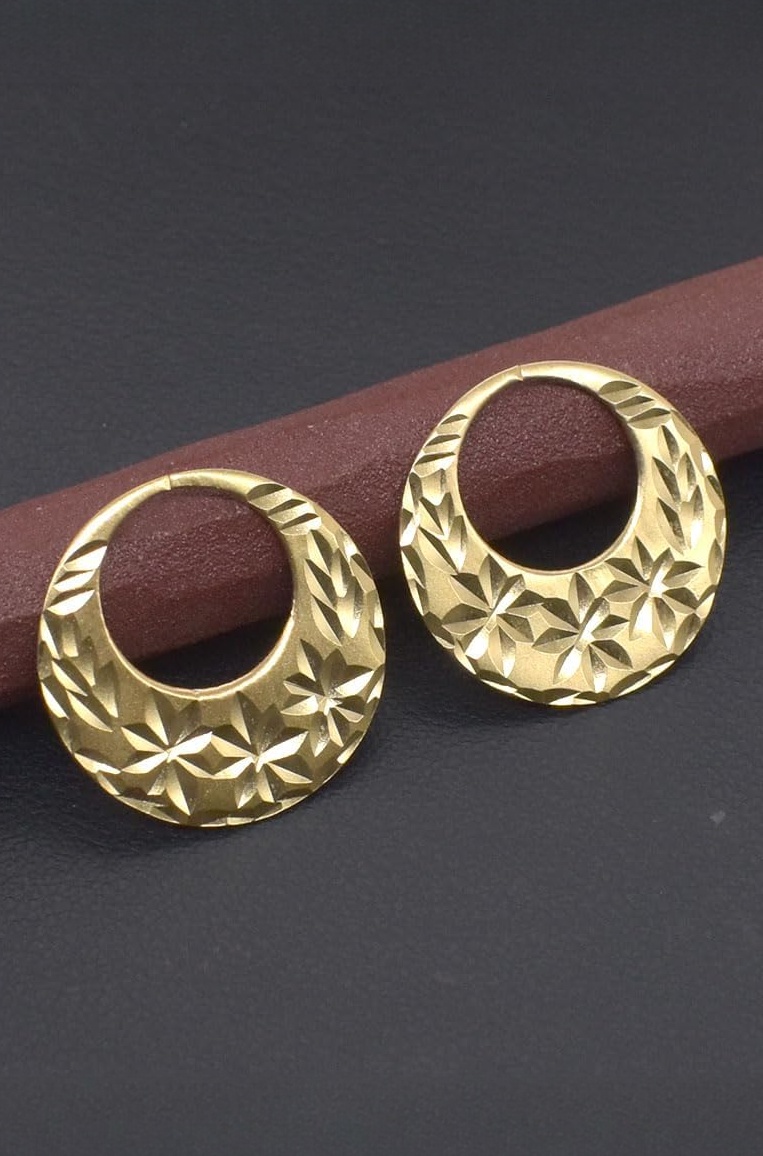 1 Micron 22K Gold Plated Nattiyan Earrings For Men's Panjabi Boy | Gold Plated Brass Material Golden Hoop Studs Earrings Bali For Mens Fashion's