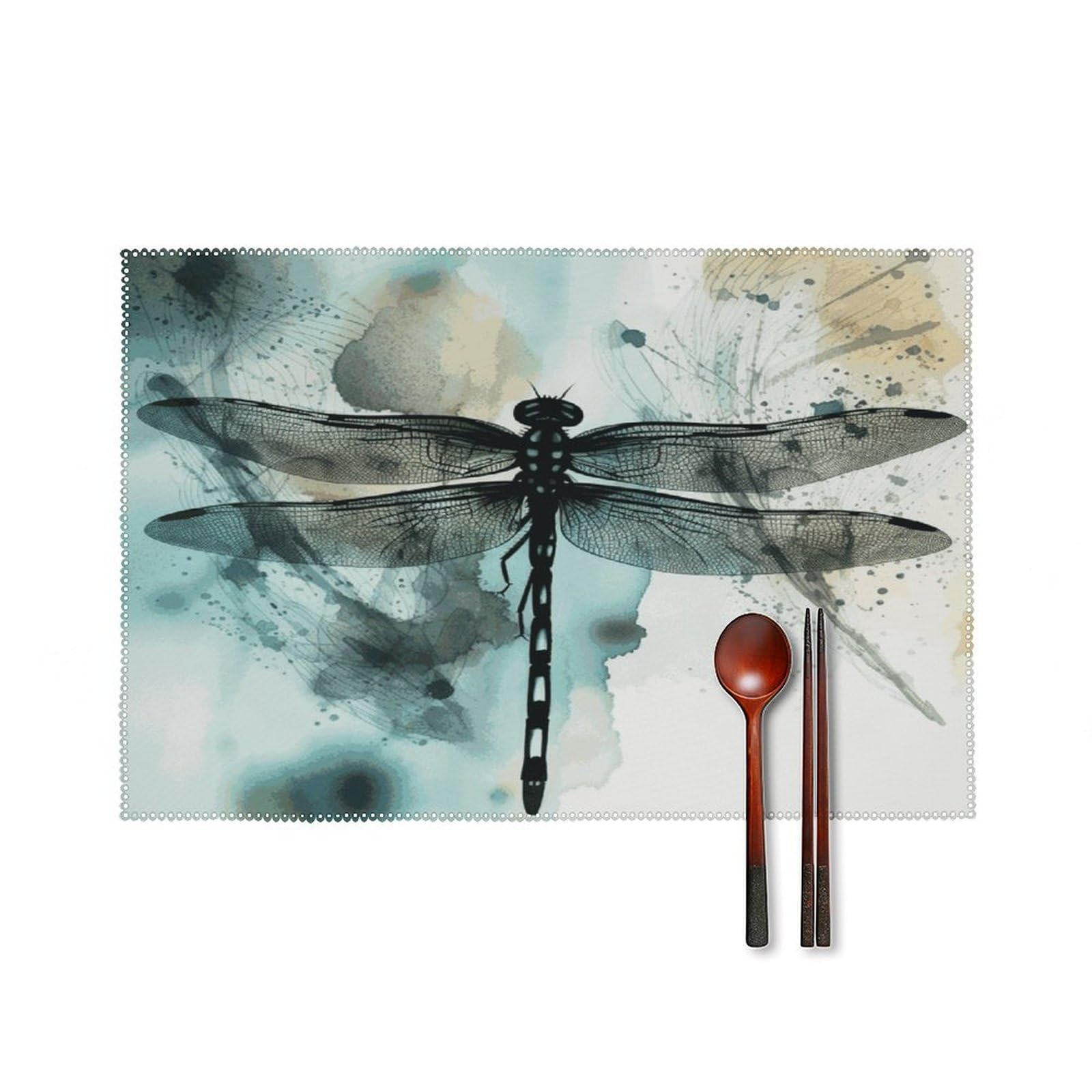 Btcowzrv Style Ink Dragonfly Canvas Placemats Set Of 6, Wipeable Washable Place Mats For Indoor & Outdoor, Table Mat Decor For Kitchen Dining Party